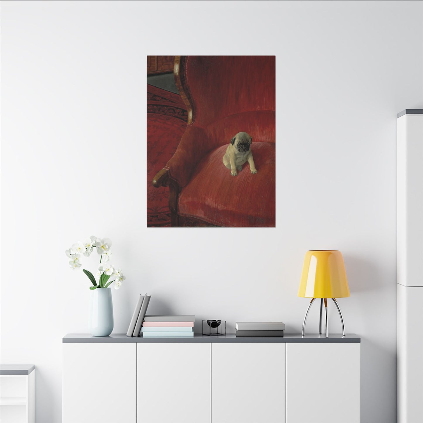 Thomas Heine Siegfried Canvas Print, French Bulldog on Red Chair, Jugendstil Inspired Canvas Art, Perfect Gift for Dog Lovers