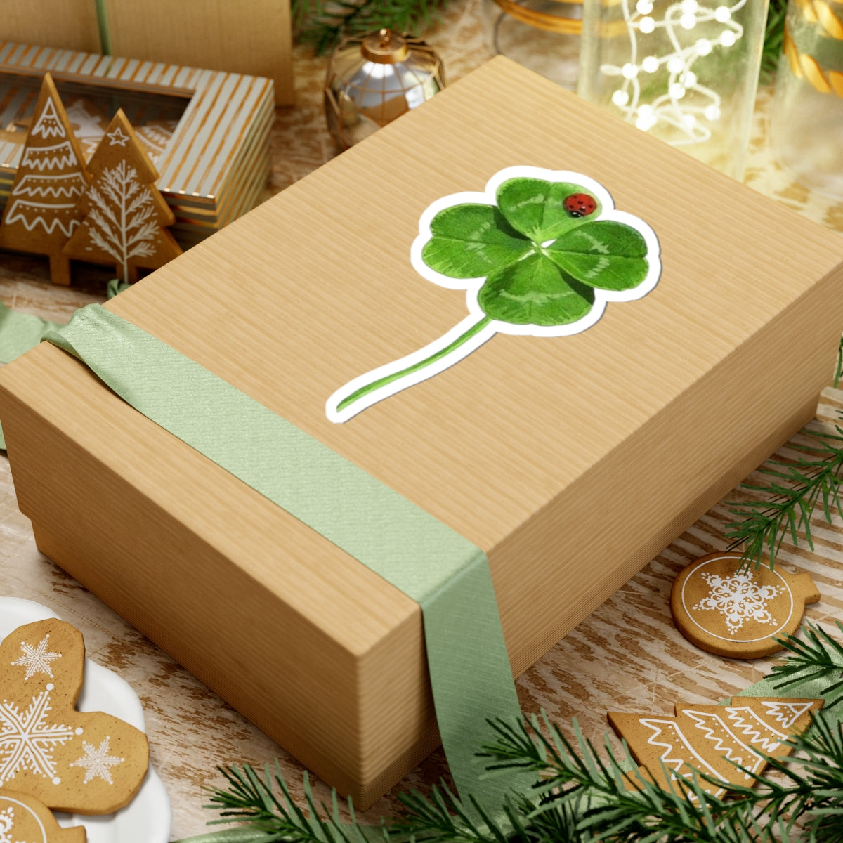 Lucky Clover Sticker, Good Luck Fortune Ladybug Decal, St Patrick Day Gift, Irish Theme, Holiday Decoration, Laptop Water Bottle Kindle
