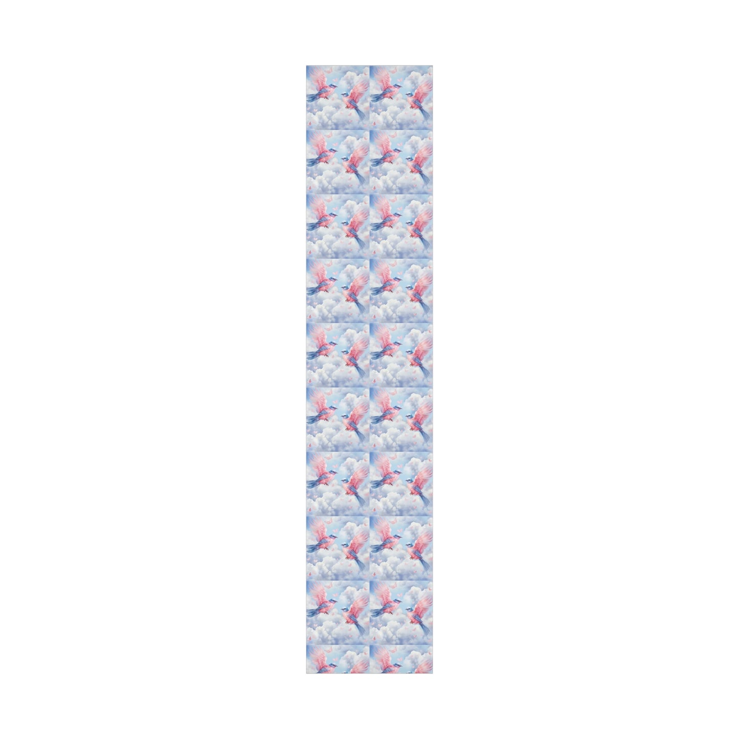 Gift Wrapping Paper of Love Birds, Sky Blue and Clouds with Butterflies, Tender Pastel Wrap for Birthdays, Valentine's, All Occasions
