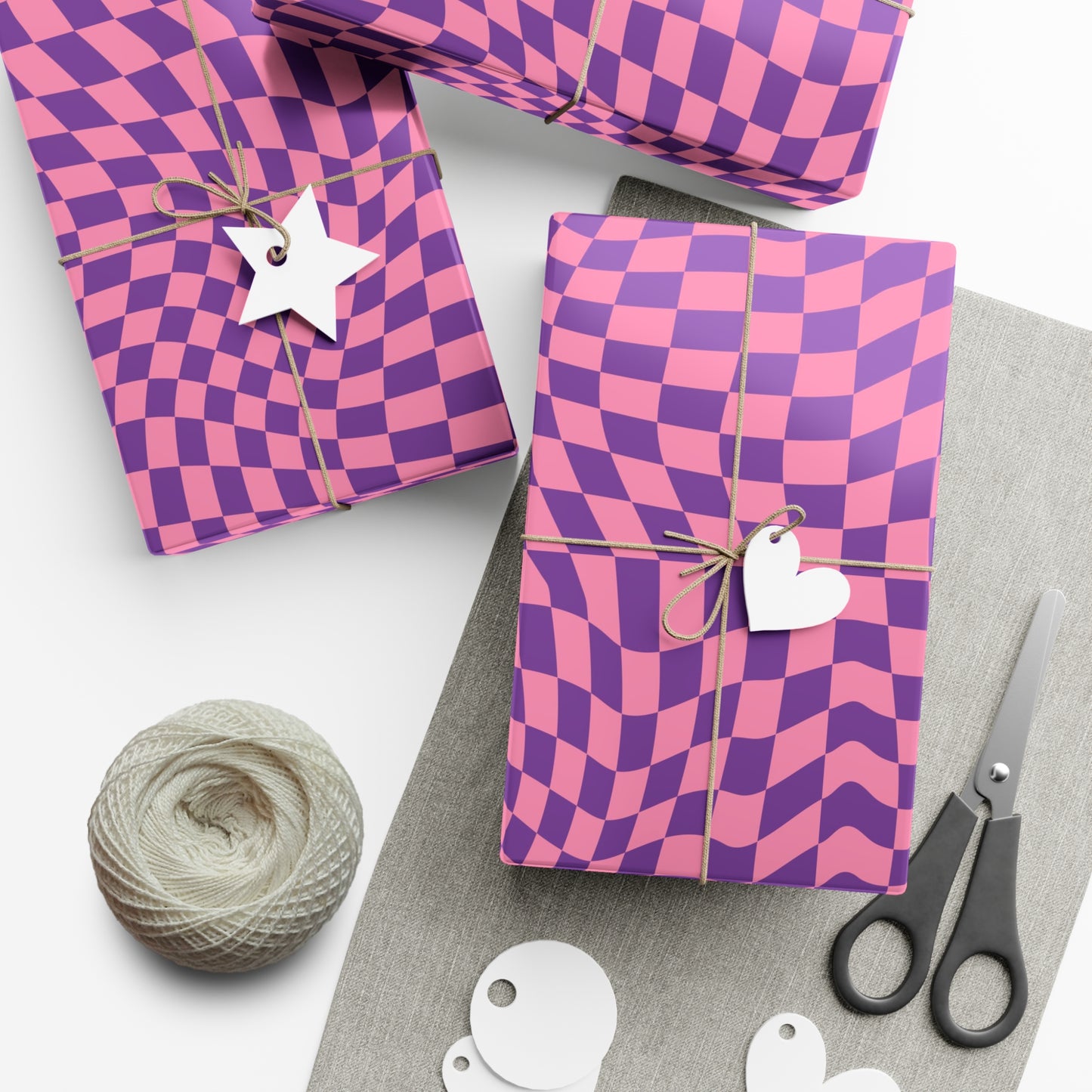 Checkered Wrapping Paper, Chic Pink Purple, Funky 70s Vibe, Girly Gift Wrap, Satin or Matte Finish