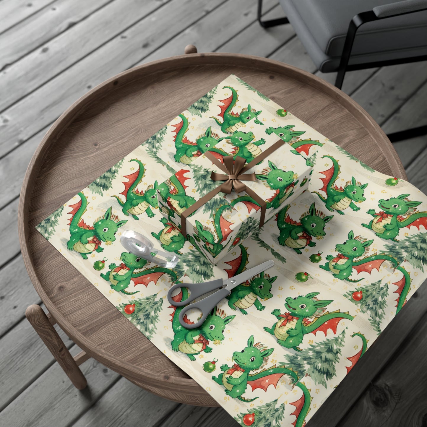 2024 Prosperity Dragon Vintage Christmas Wrapping Paper - Unique & Charming Holiday Gift Wrap - Symbol of Wealth and Fortune - Eco-Friendly