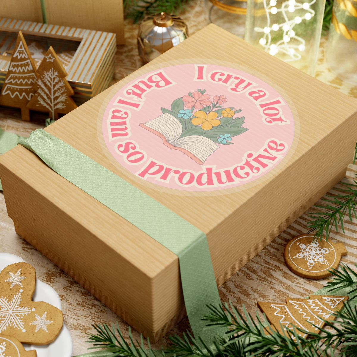 Productive Tears Book Stack Sticker, Soft Pink Vinyl Decal with Flowers, Perfect for School & University Supplies