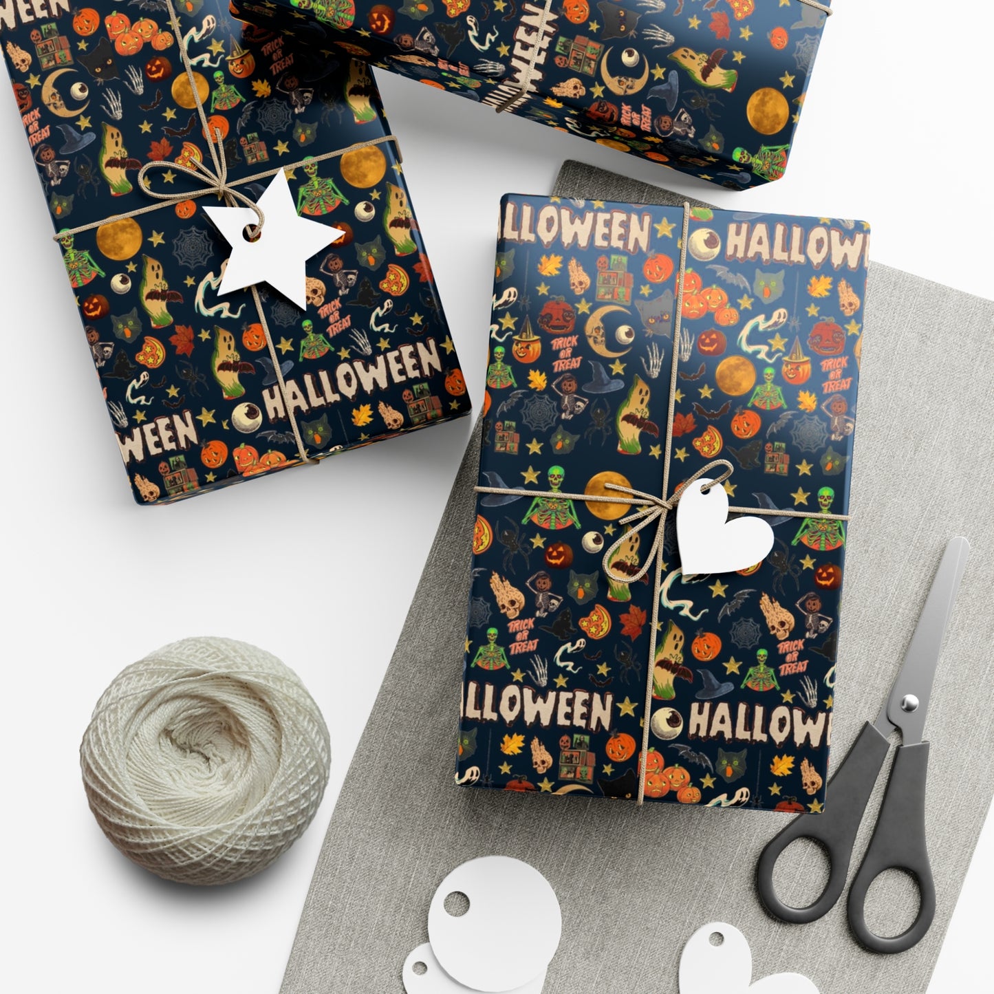Vintage Halloween Wrapping Paper | Cute Ghosts, Witch Hats, Bats, & More | Perfect Gift Wrap