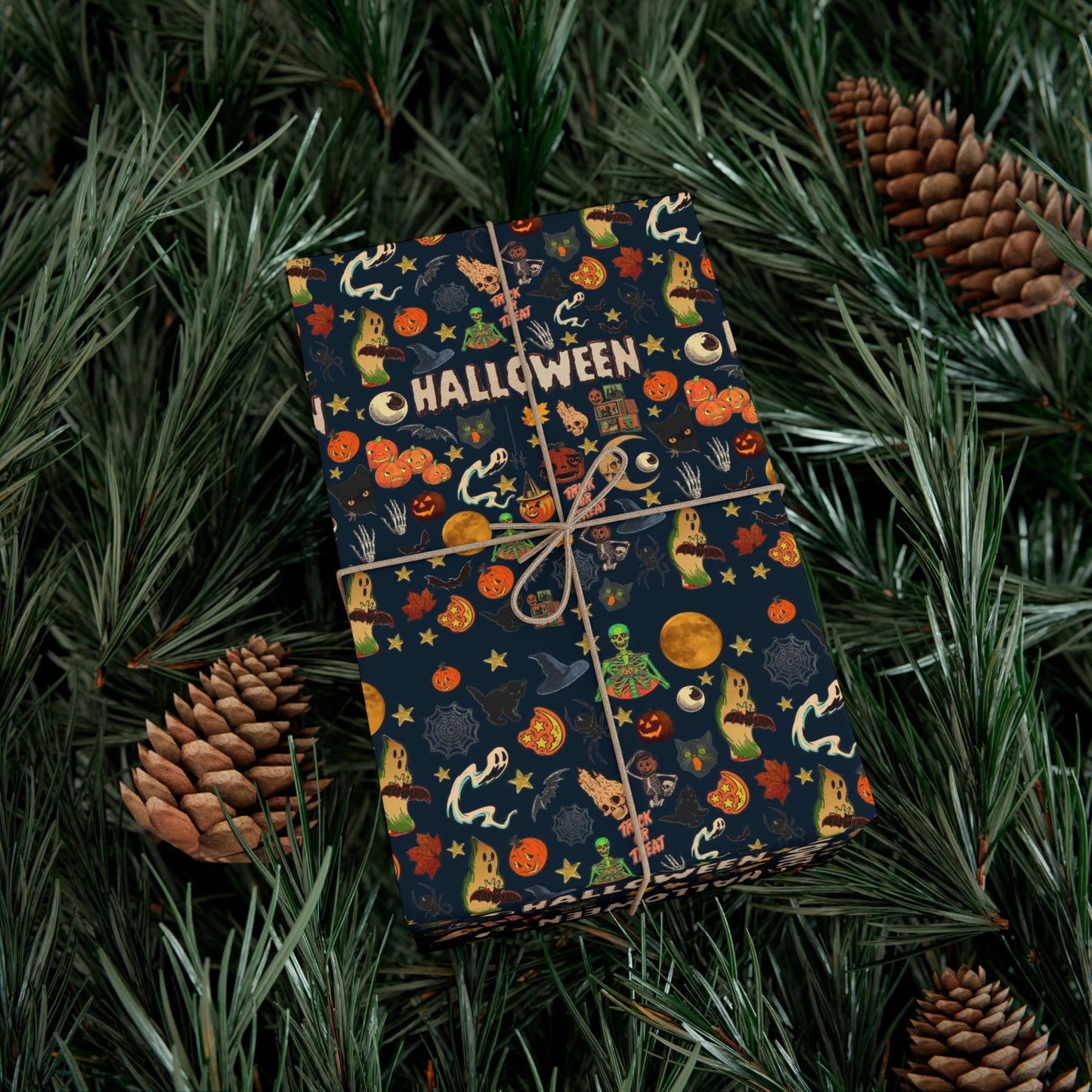 Vintage Halloween Wrapping Paper | Cute Ghosts, Witch Hats, Bats, & More | Perfect Gift Wrap