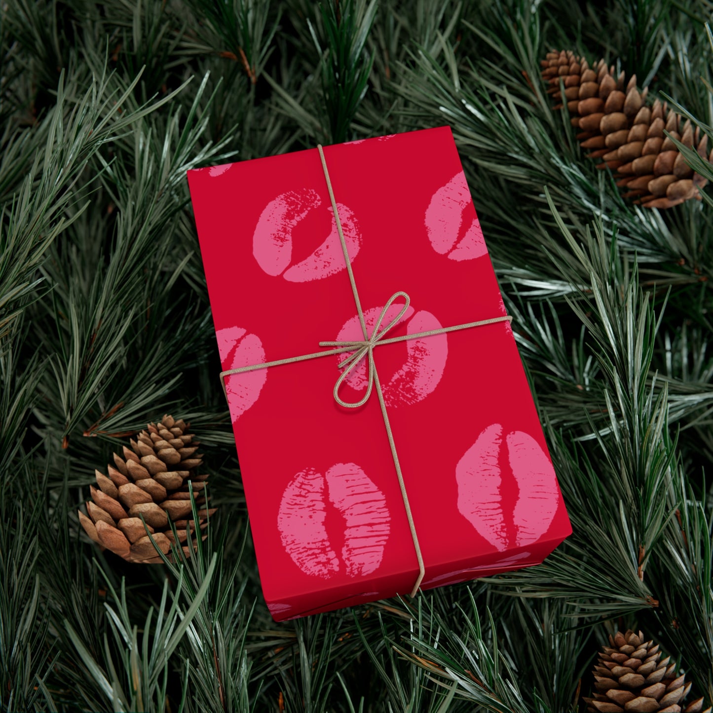 Chic Pink Lipstick Kisses Gift Wrap, Birthday Wrapping Paper, Stylish Red and Pink Design