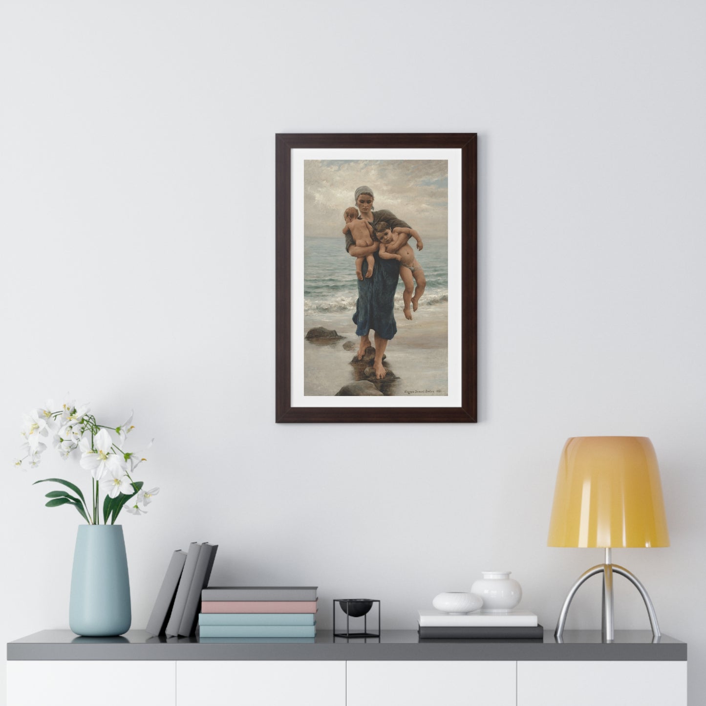 Mother's Day Gift, Framed Poster of Fisherman's Wife Bathing Her Children by Virginie Demont Breton, Home Wall Decor, Ready to Gift