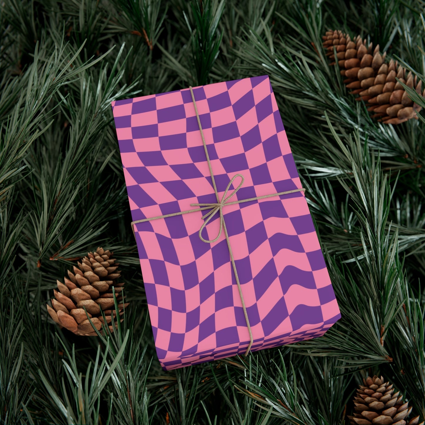 Checkered Wrapping Paper, Chic Pink Purple, Funky 70s Vibe, Girly Gift Wrap, Satin or Matte Finish