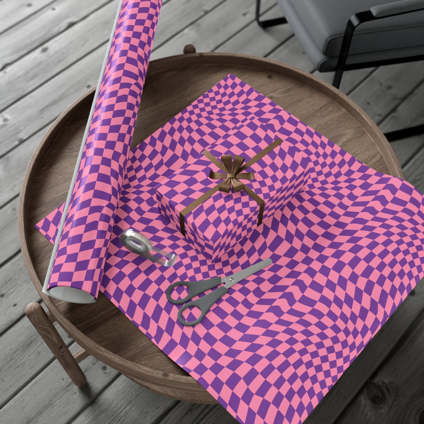 Checkered Wrapping Paper, Chic Pink Purple, Funky 70s Vibe, Girly Gift Wrap, Satin or Matte Finish