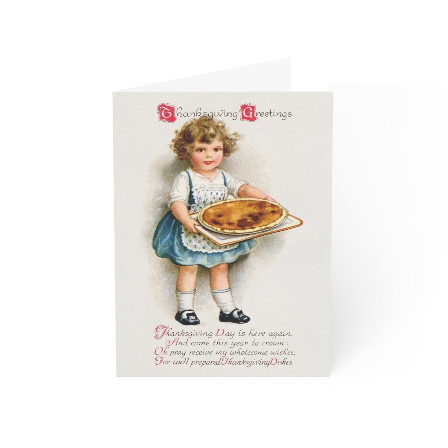 Vintage Thanksgiving Greeting Card, Little Girl with Pie Illustration, Circa 1910 Postcard, 1, 10, 30, 50 pcs, Great Gift