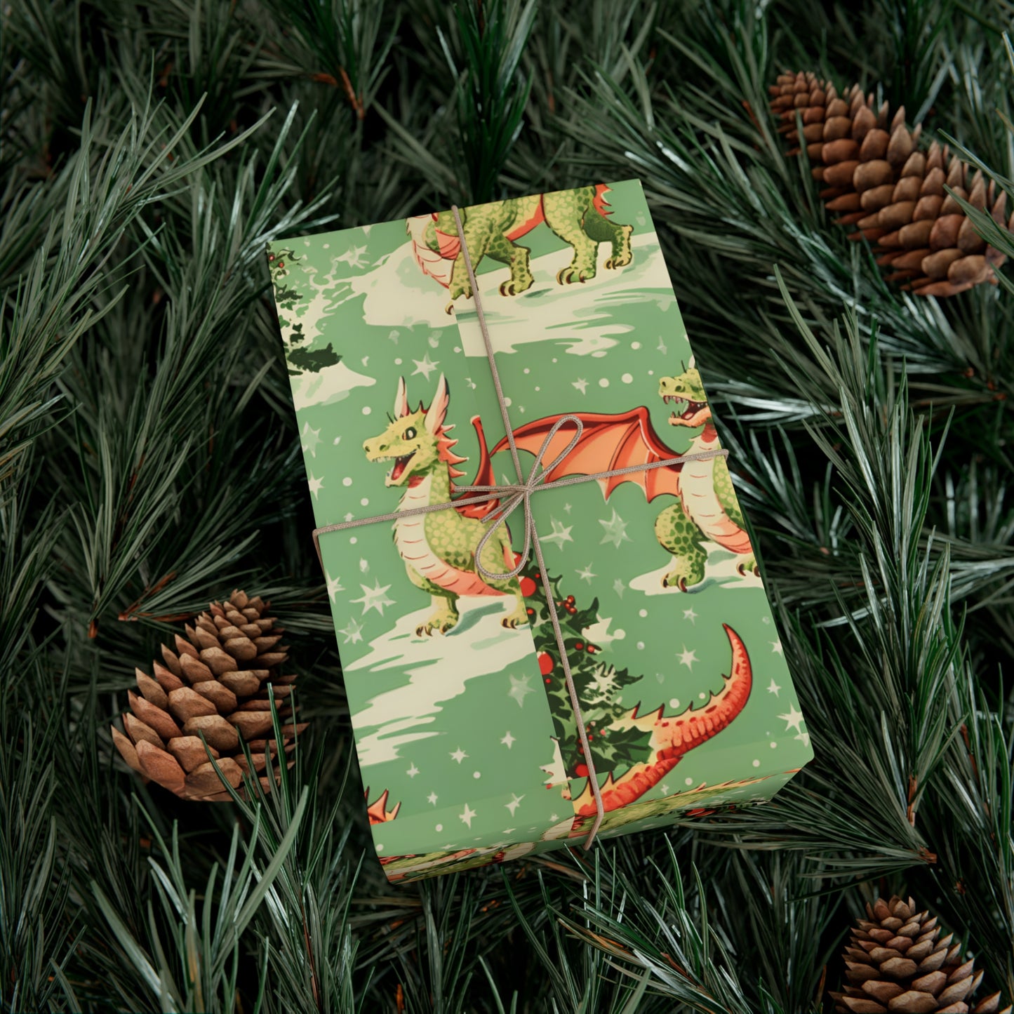 Christmas Gift Wrapping Papers - Green Dragons for 2024 - Eco-Friendly