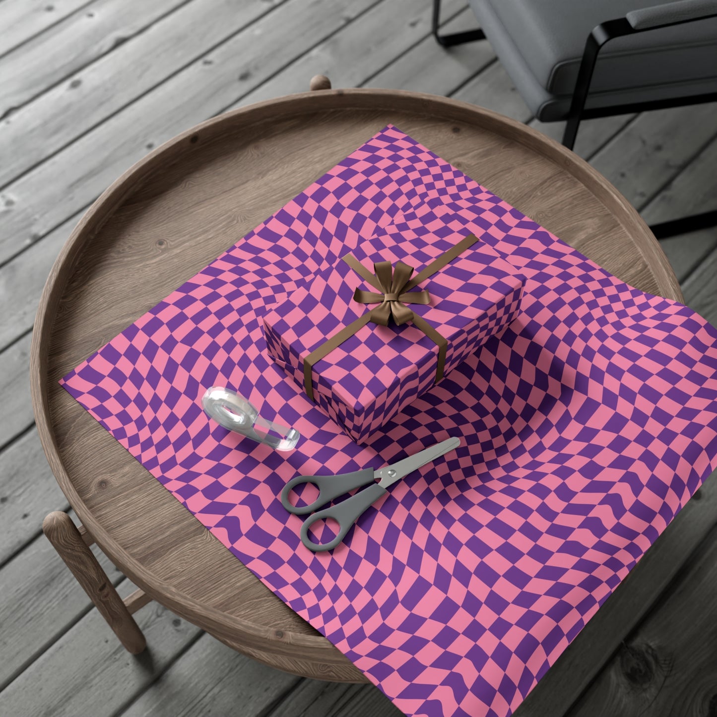 Checkered Wrapping Paper, Chic Pink Purple, Funky 70s Vibe, Girly Gift Wrap, Satin or Matte Finish