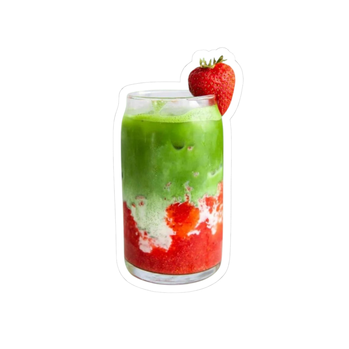 Strawberry Matcha Latte Sticker, Cute Fruit Food Drink Kiss Cut Sticker, Decals, Laptop Decor, Water Bottle Sticker, Planner Accessories