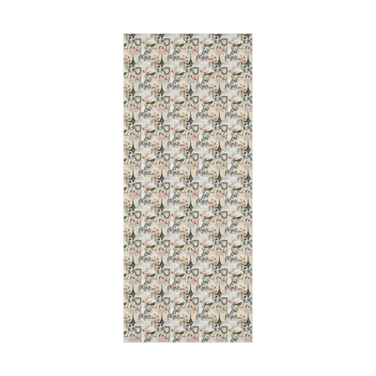 Vintage Antique Floral and Eiffel Tower Wrapping Paper - Retro Bird and Flower Pattern for Scrapbooking and Nostalgic Gifts