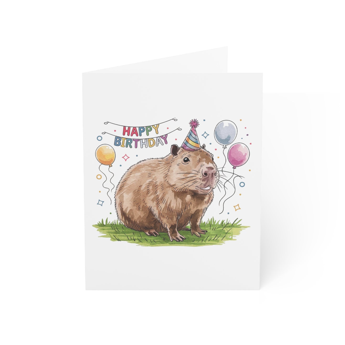 Birthday Capybara Card, Greeting Note, Cute and Funny Design Illustration, Perfect Gift for Everyone, Bulk Pack & Envelope Available