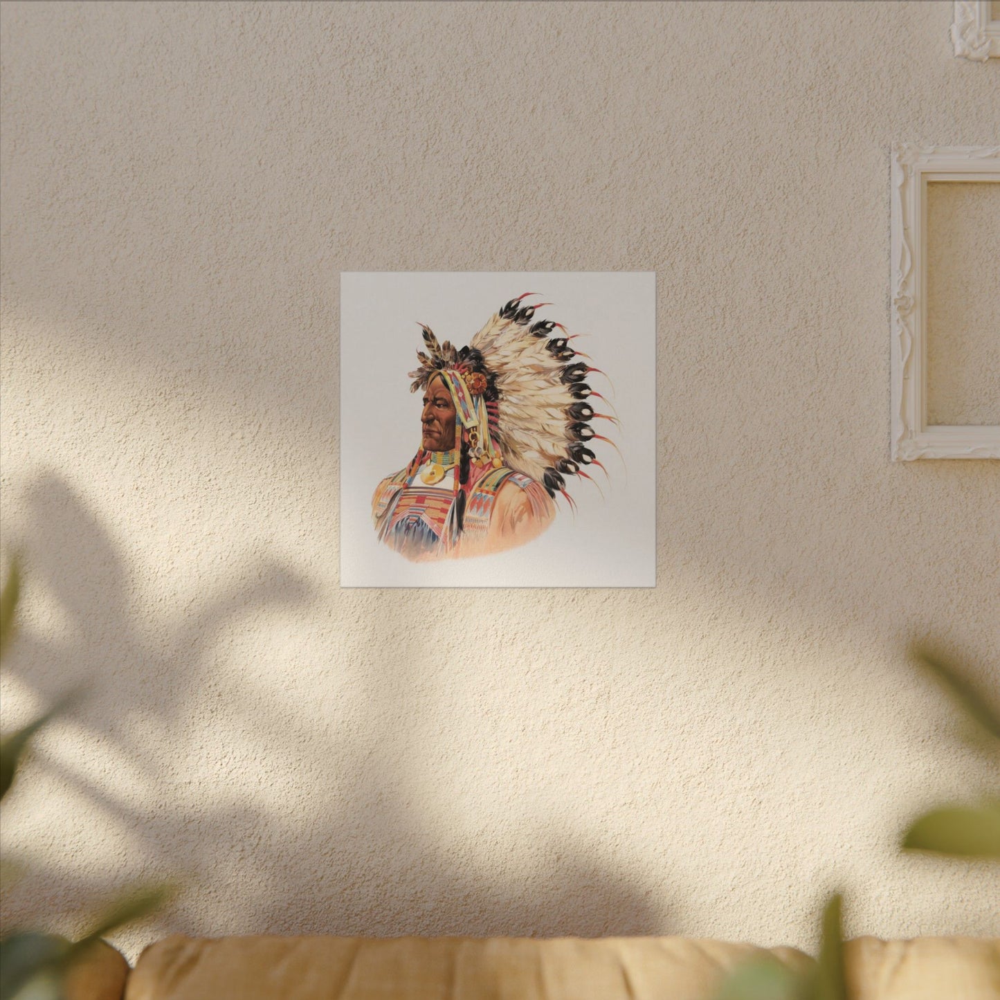 Native American Portrait Canvas, Ethically Sourced Pine Frame Wall Art, Eco-Friendly Indigenous Illustration
