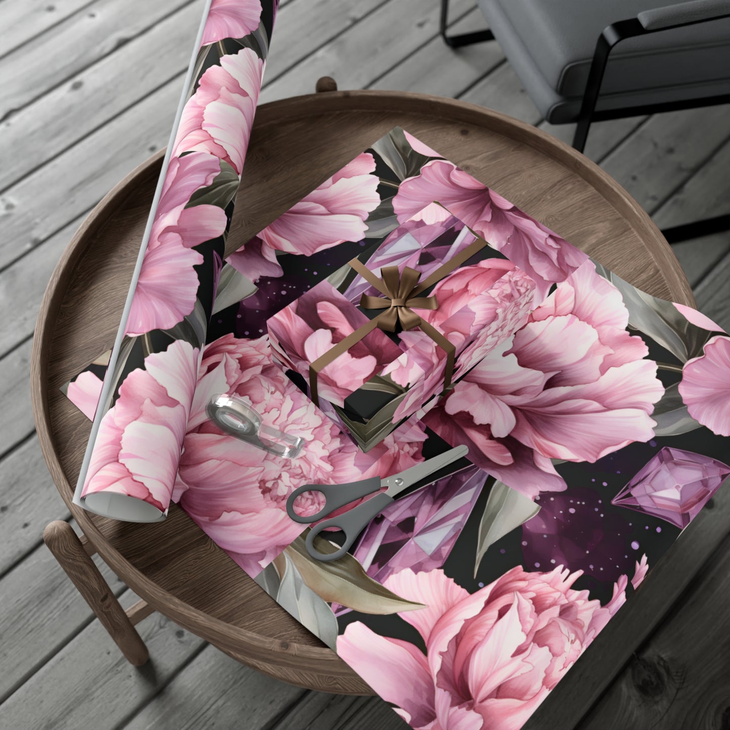 Pink Peonies and Crystal Dreams Gift Wrapping Paper - Luxurious and Elegant Floral Wrap
