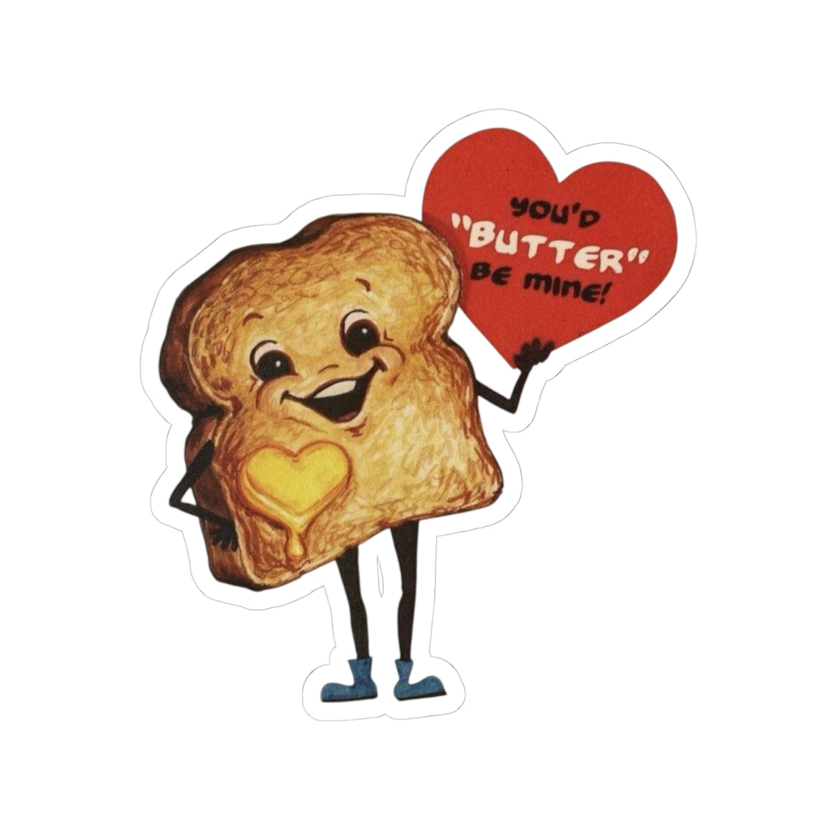 Funny Retro Romantic Sticker, Vintage St Valentines Day, Butter Be Mine Decal, Nostalgic Cute Heartfelt Toast Design for Loved Ones