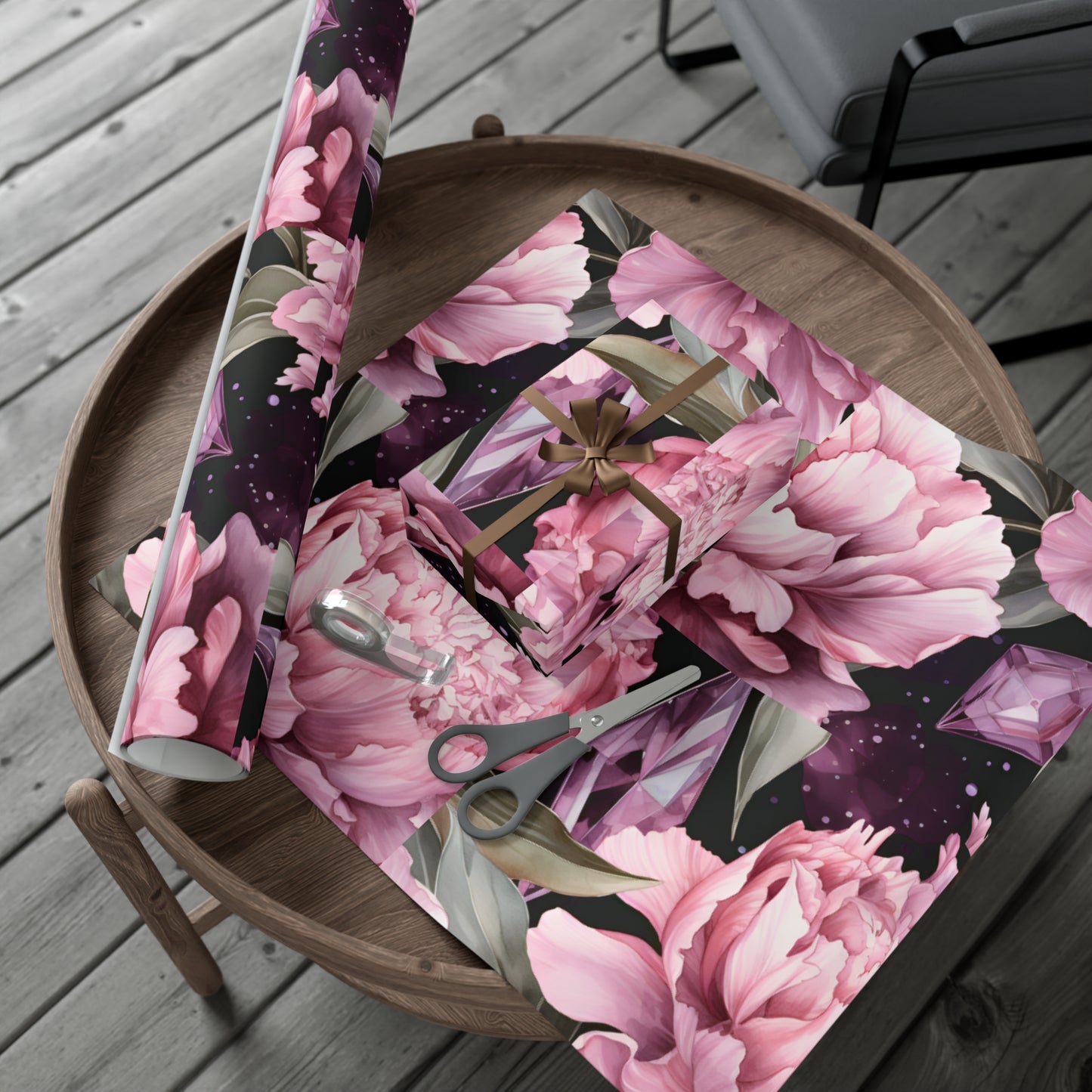 Pink Peonies and Crystal Dreams Gift Wrapping Paper - Luxurious and Elegant Floral Wrap