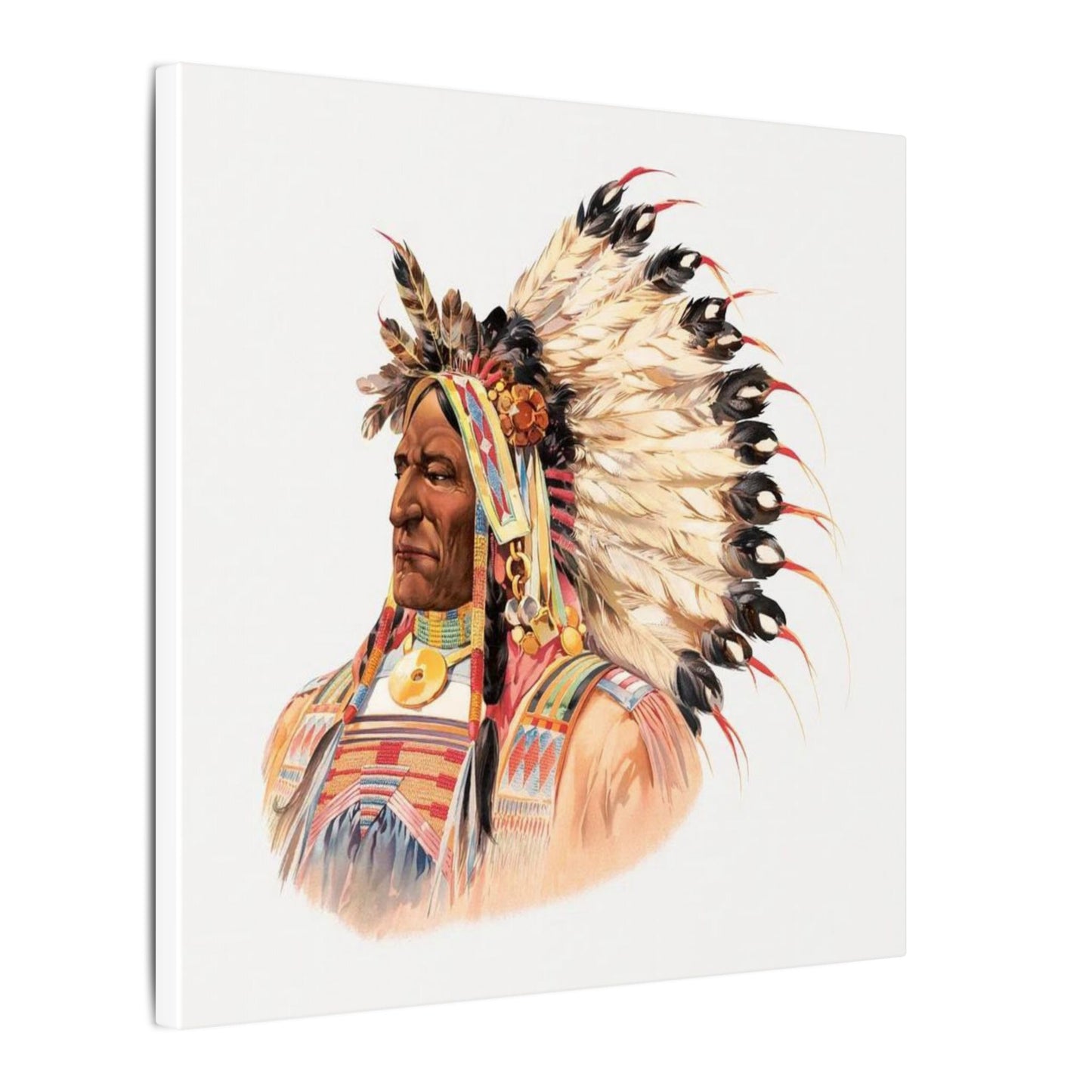 Native American Portrait Canvas, Ethically Sourced Pine Frame Wall Art, Eco-Friendly Indigenous Illustration