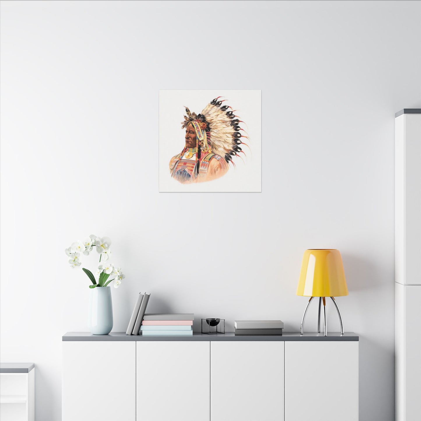 Native American Portrait Canvas, Ethically Sourced Pine Frame Wall Art, Eco-Friendly Indigenous Illustration
