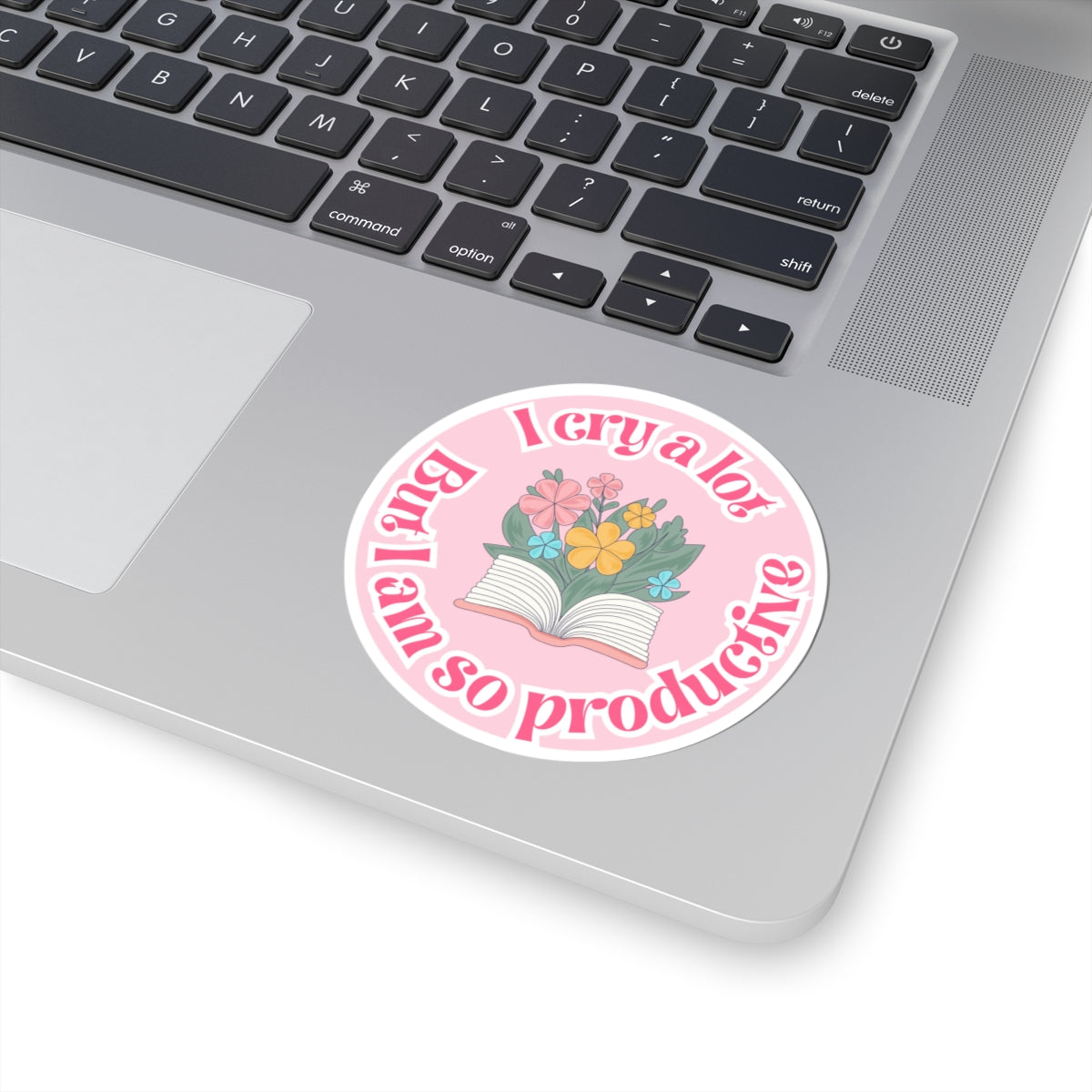 Productive Tears Book Stack Sticker, Soft Pink Vinyl Decal with Flowers, Perfect for School & University Supplies