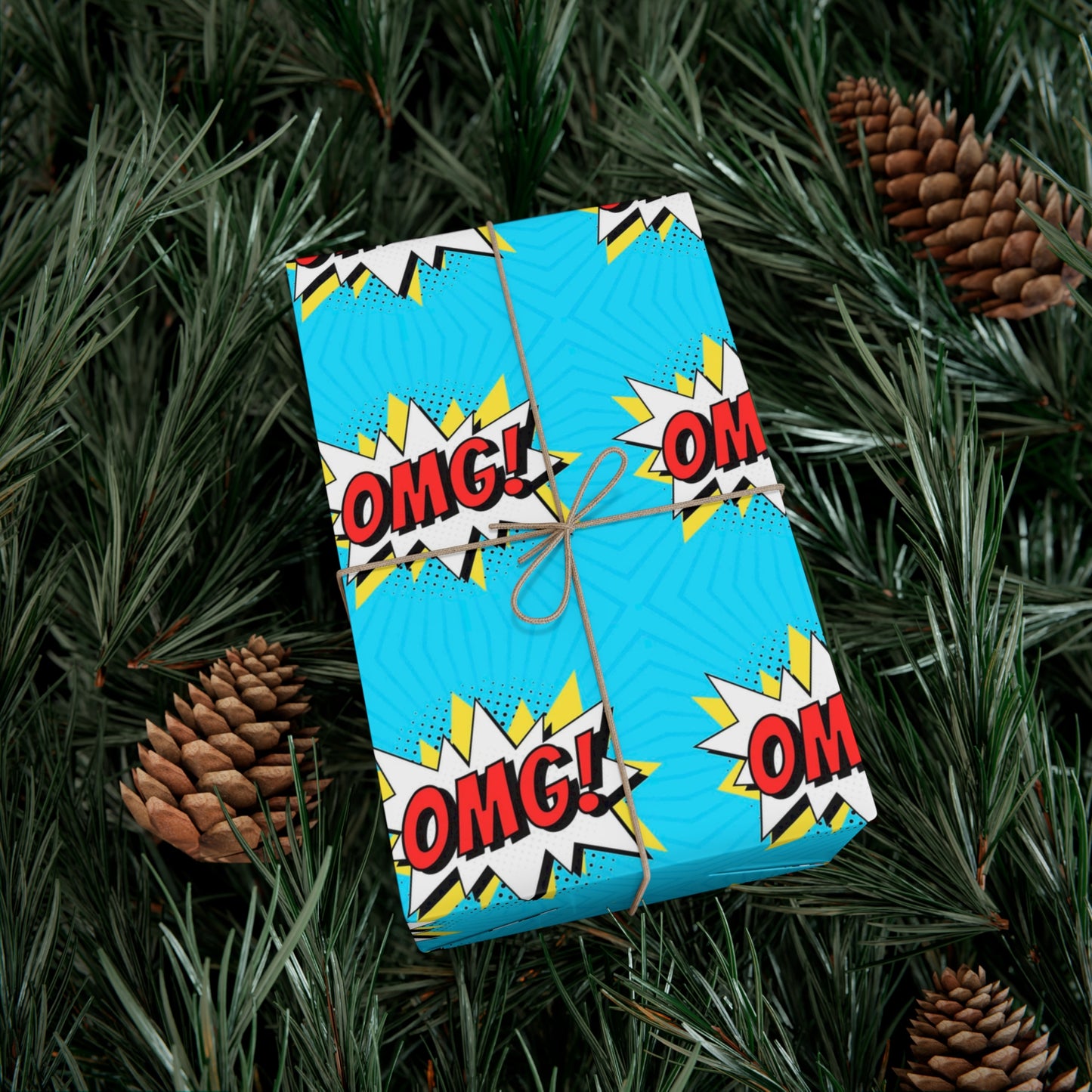 Retro Pop Art Wrapping Paper - OMG! Speech Bubble Design on Bright Blue - Unique Cartoon-Style Gift Wrap
