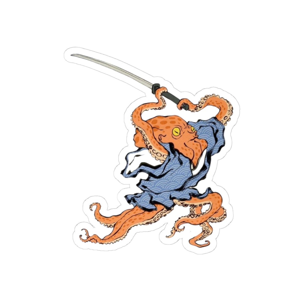 Octopus Duelist Samurai Kiss-Cut Stickers, Japanese Art Vinyl Laptop Decals, Planner Scrapbook Funny Unique Decor