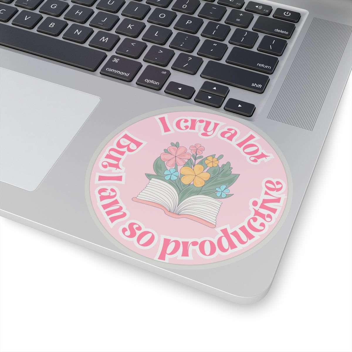 Productive Tears Book Stack Sticker, Soft Pink Vinyl Decal with Flowers, Perfect for School & University Supplies