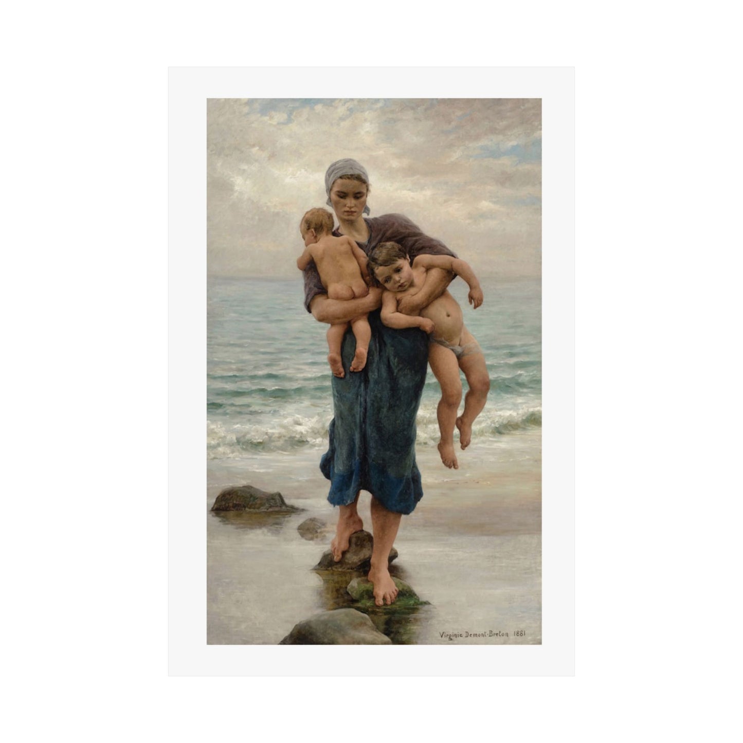 Fisherman's Wife Bathing her Children - Premium Print by Virginie Demont-Breton Classic French Art Coastal Life Masterpiece Ideal Gift