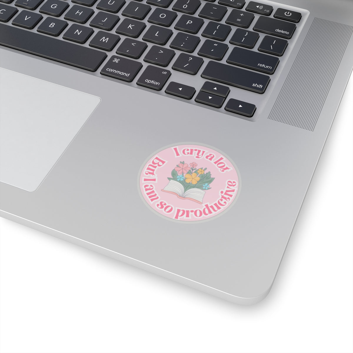 Productive Tears Book Stack Sticker, Soft Pink Vinyl Decal with Flowers, Perfect for School & University Supplies