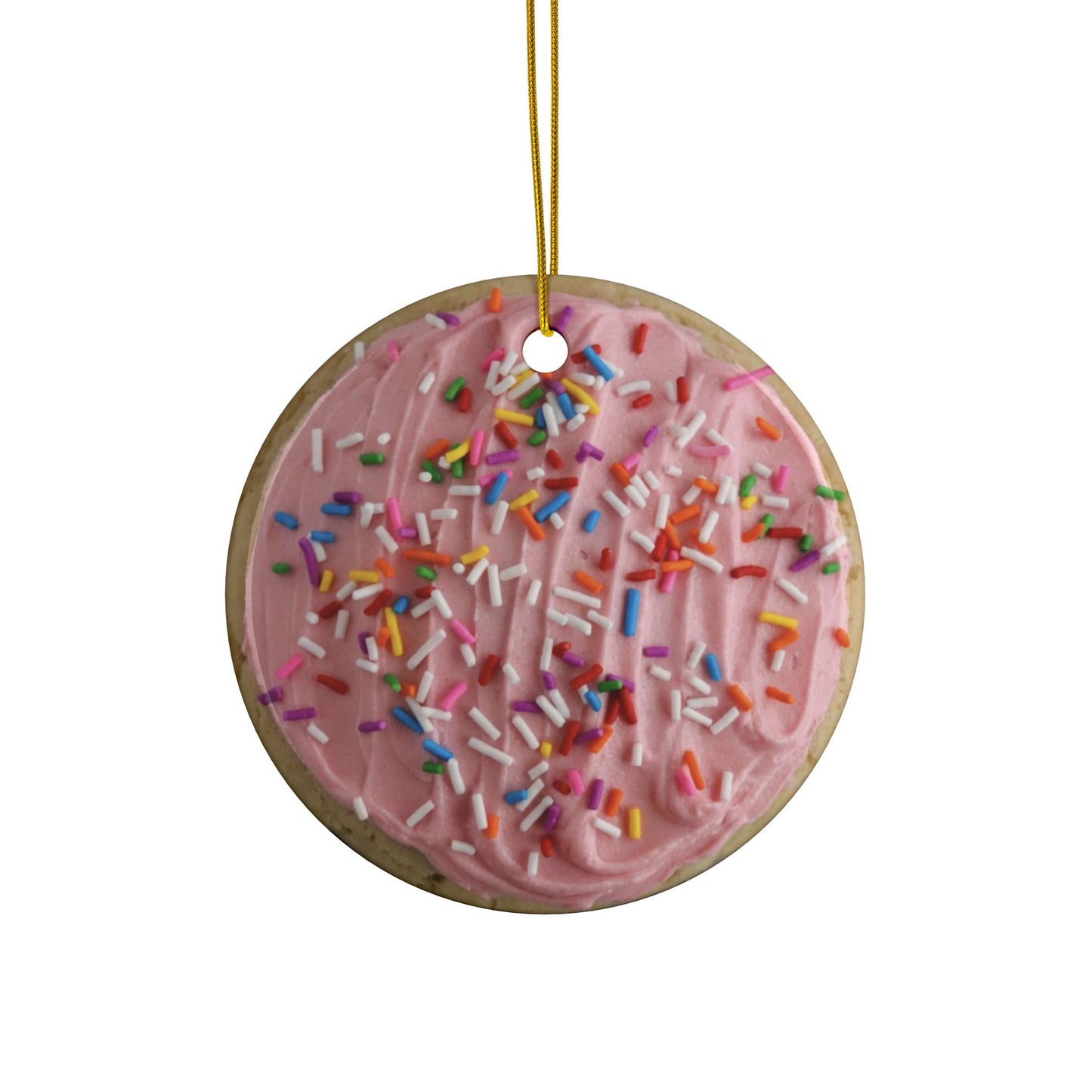 Pink Frosted Sugar Cookie Ceramic Ornament, Double-Sided, Sweet Tooth Christmas Gift, Baking and Pastry Lover Decor, Flat Surface
