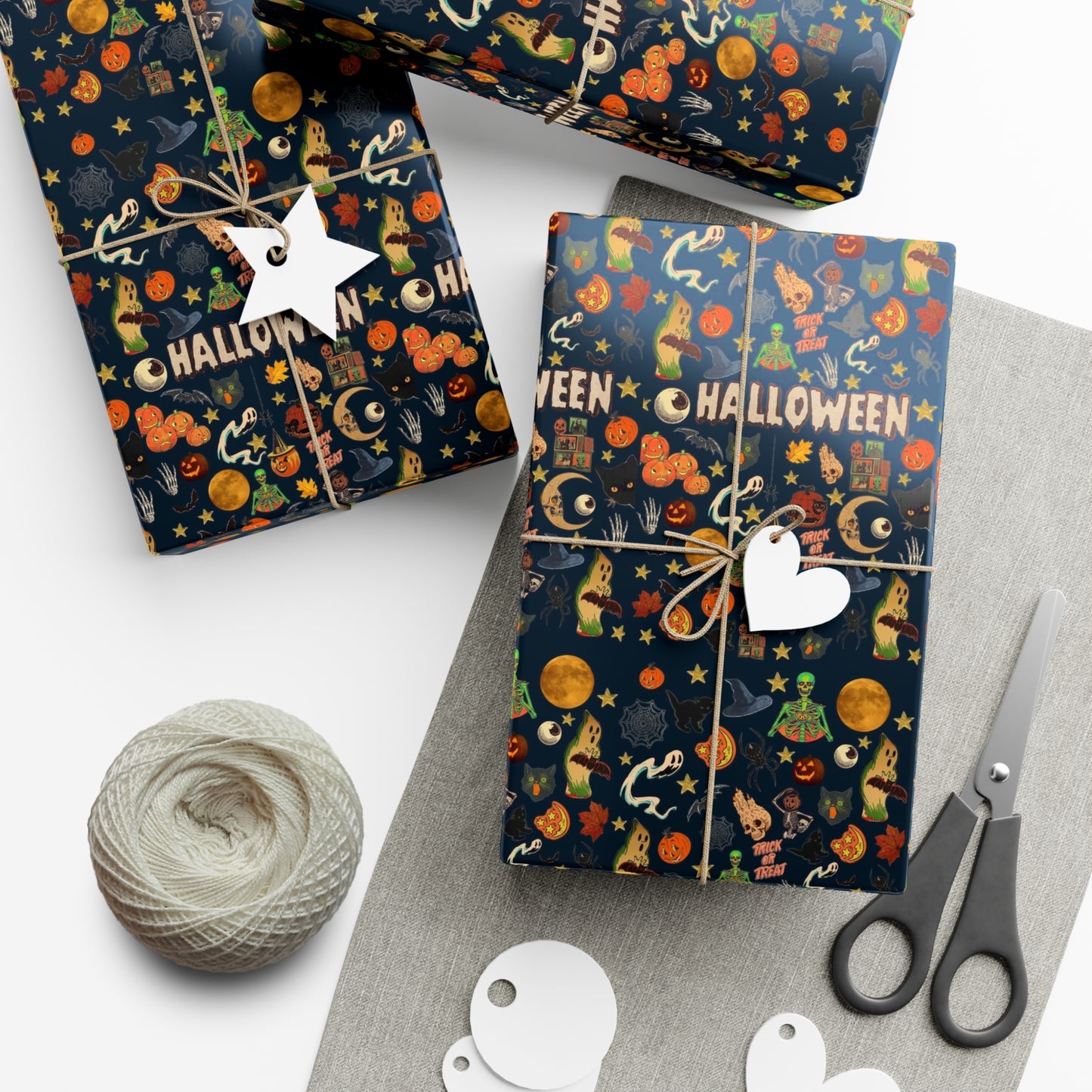 Vintage Halloween Wrapping Paper | Cute Ghosts, Witch Hats, Bats, & More | Perfect Gift Wrap