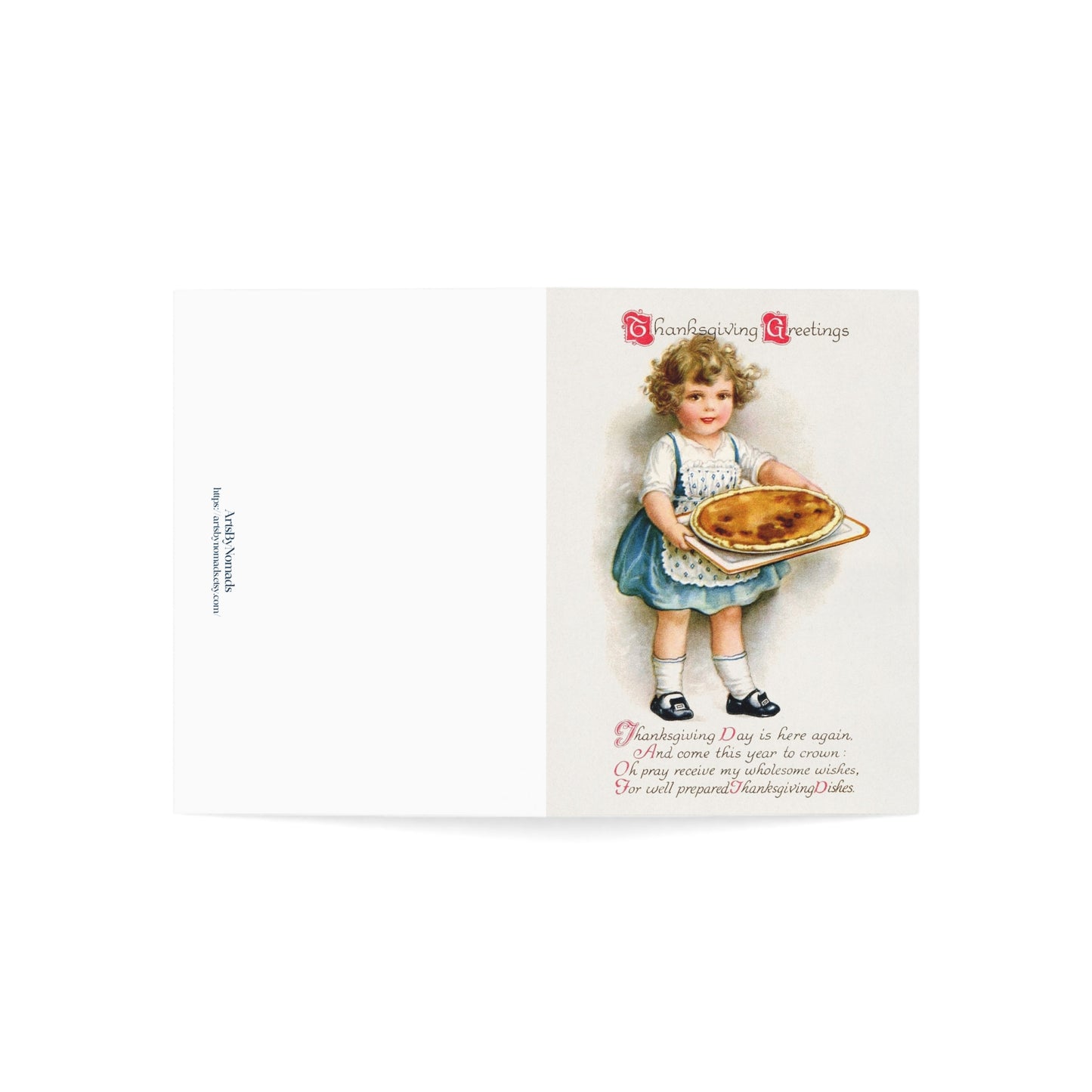 Vintage Thanksgiving Greeting Card, Little Girl with Pie Illustration, Circa 1910 Postcard, 1, 10, 30, 50 pcs, Great Gift