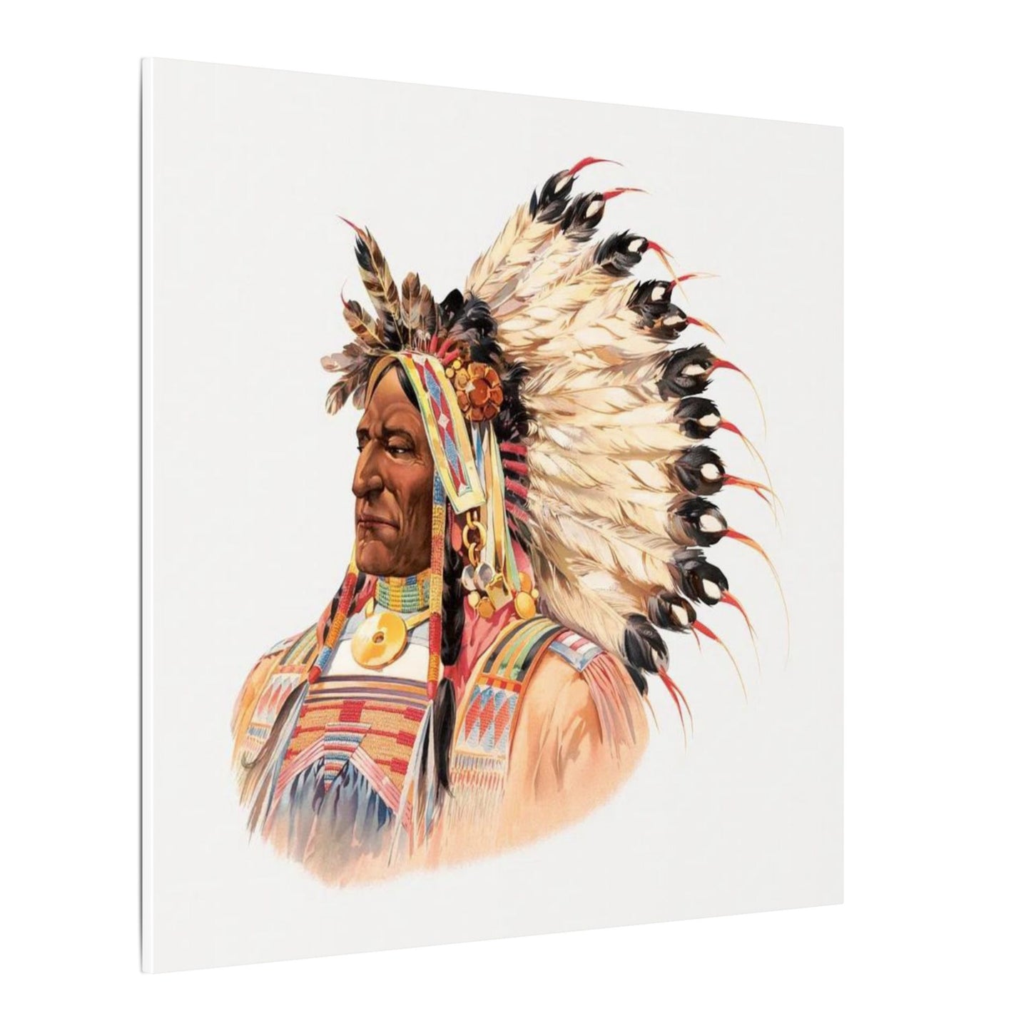 Native American Portrait Canvas, Ethically Sourced Pine Frame Wall Art, Eco-Friendly Indigenous Illustration