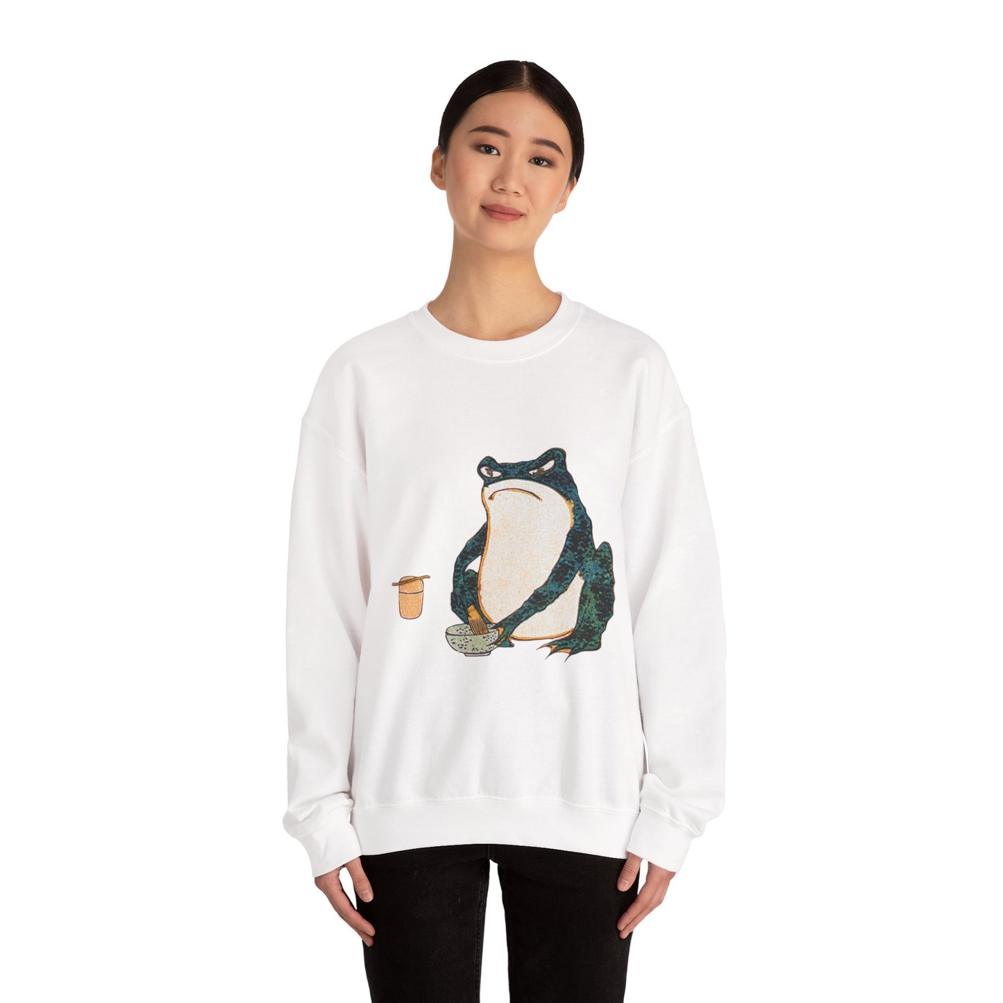 Matcha Frog Art Print on Unisex Heavy Blend Crewneck Sweatshirt, Cozy Gift for Japanese Art and Matcha Lovers