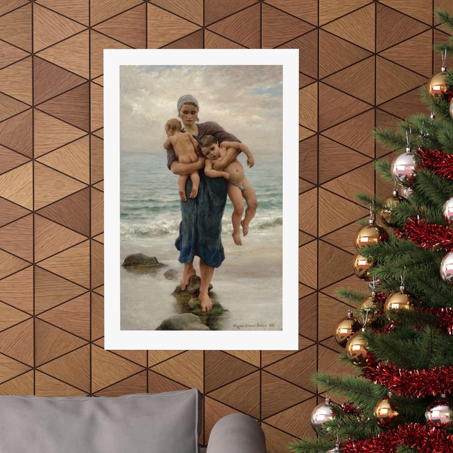 Fisherman's Wife Bathing her Children - Premium Print by Virginie Demont-Breton Classic French Art Coastal Life Masterpiece Ideal Gift