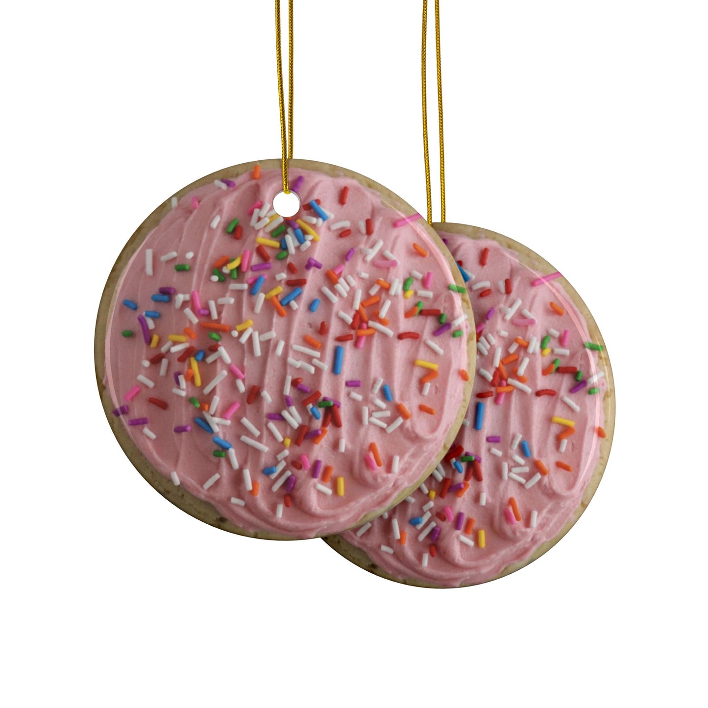 Pink Frosted Sugar Cookie Ceramic Ornament, Double-Sided, Sweet Tooth Christmas Gift, Baking and Pastry Lover Decor, Flat Surface