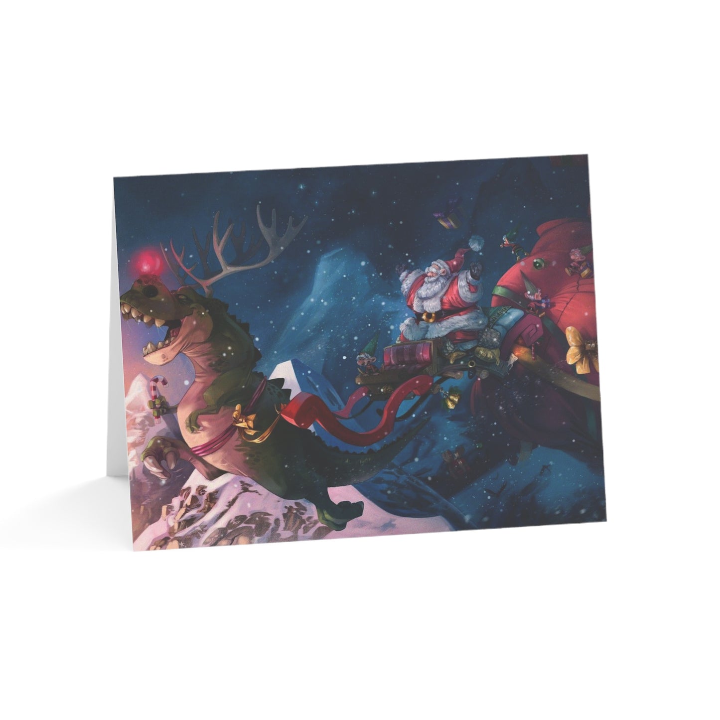 Funny Christmas Card with Santa Riding Dinosaur - Unique Holiday Greeting Card, Perfect for Christmas and New Year Celebrations