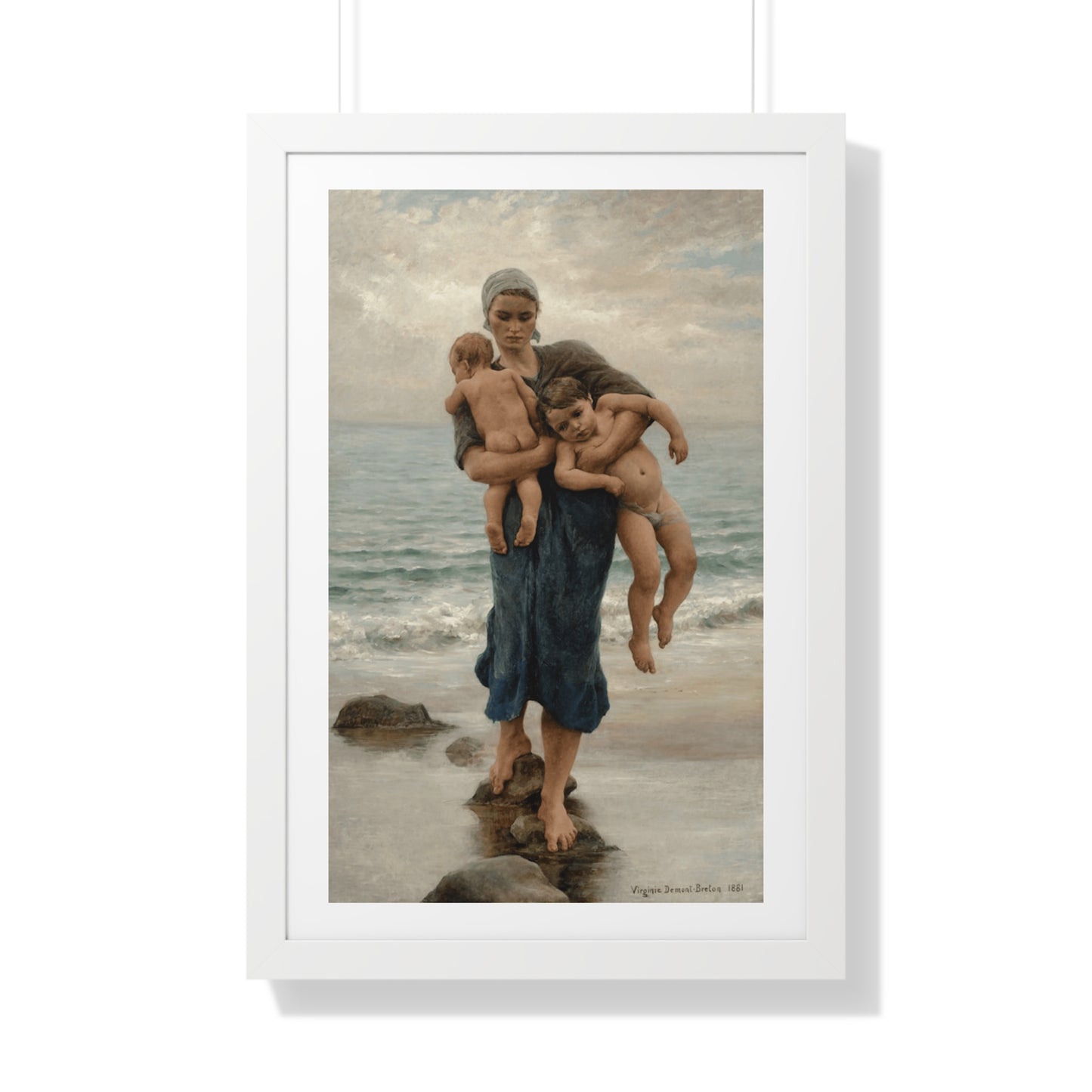 Mother's Day Gift, Framed Poster of Fisherman's Wife Bathing Her Children by Virginie Demont Breton, Home Wall Decor, Ready to Gift