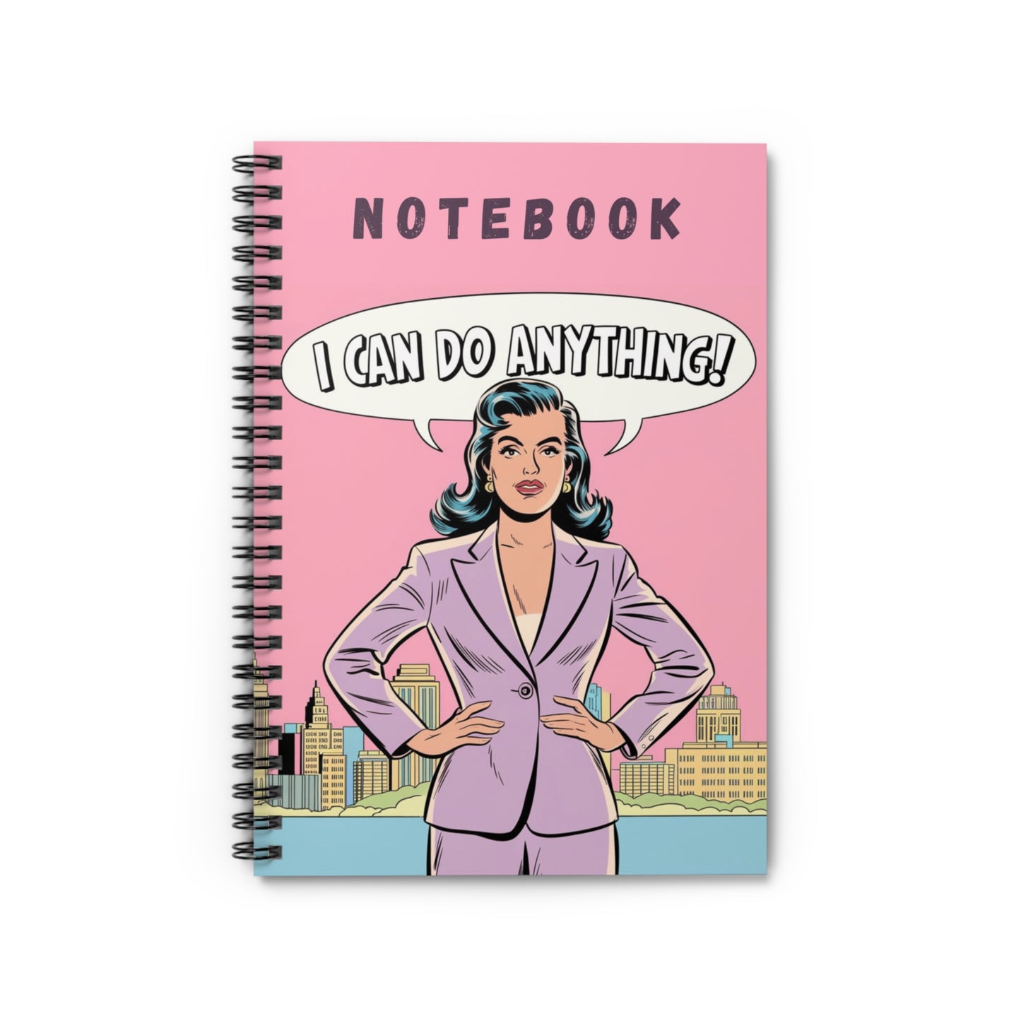 Boss Lady Spiral Notebook, Retro Power Pose I Can Do Anything, Perfect Gift for Ambitious Women, Feminist Stationery