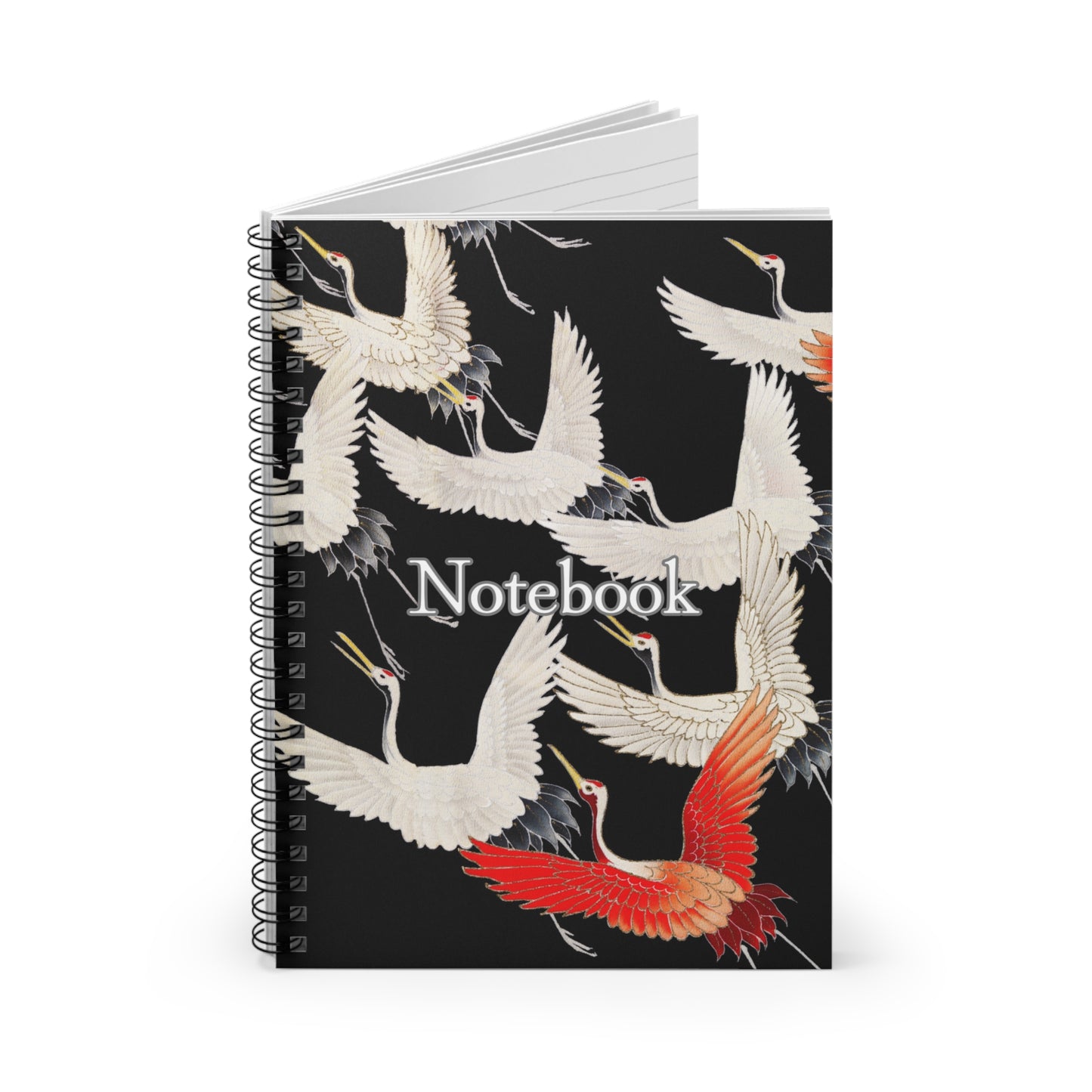 Japanese Art Spiral Notebook, Furisode with Flying Cranes Cover, Back to School Stationery, Perfect Gift for Students