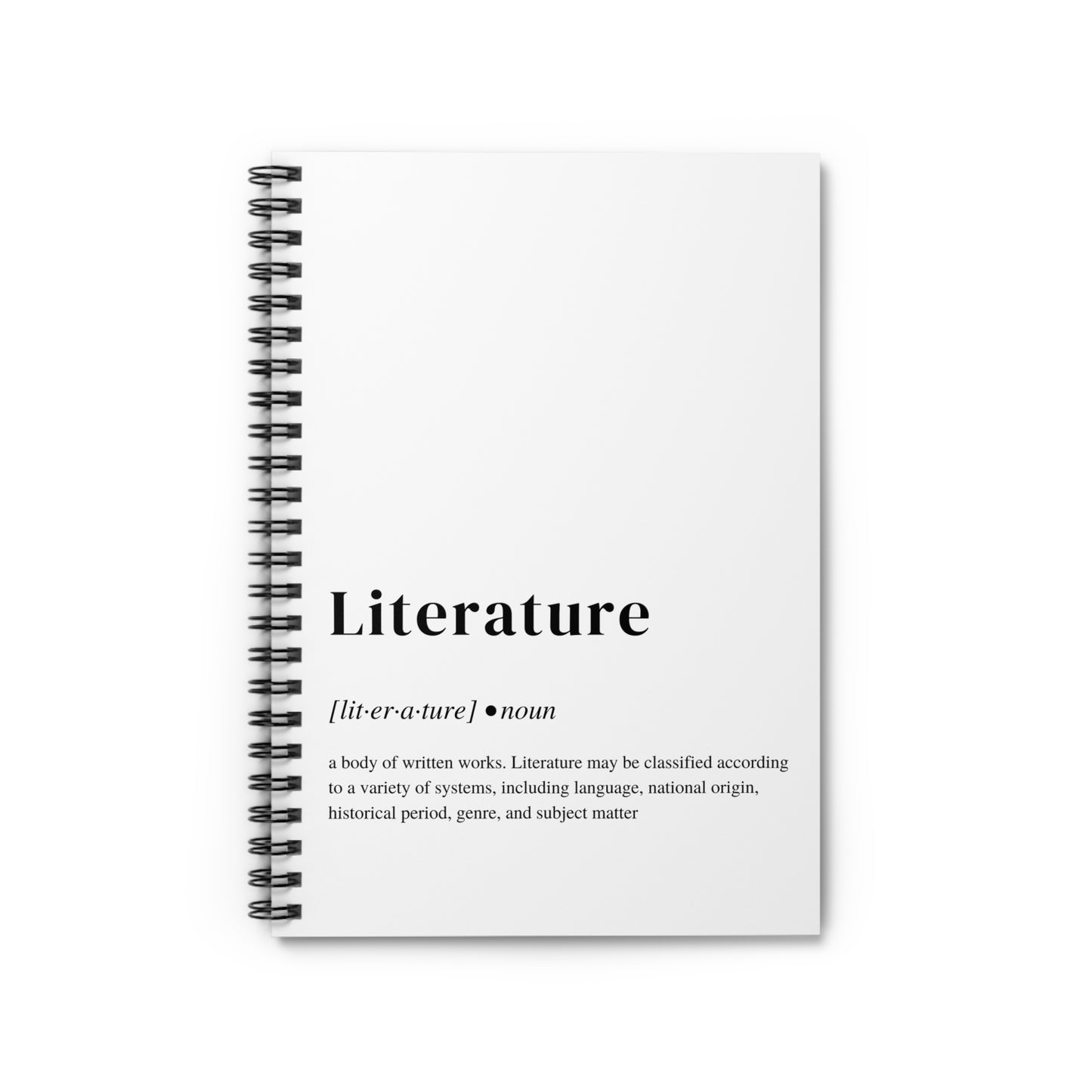Literature Definition Spiral Notebook, Perfect Gift for Students, School and University Supplies