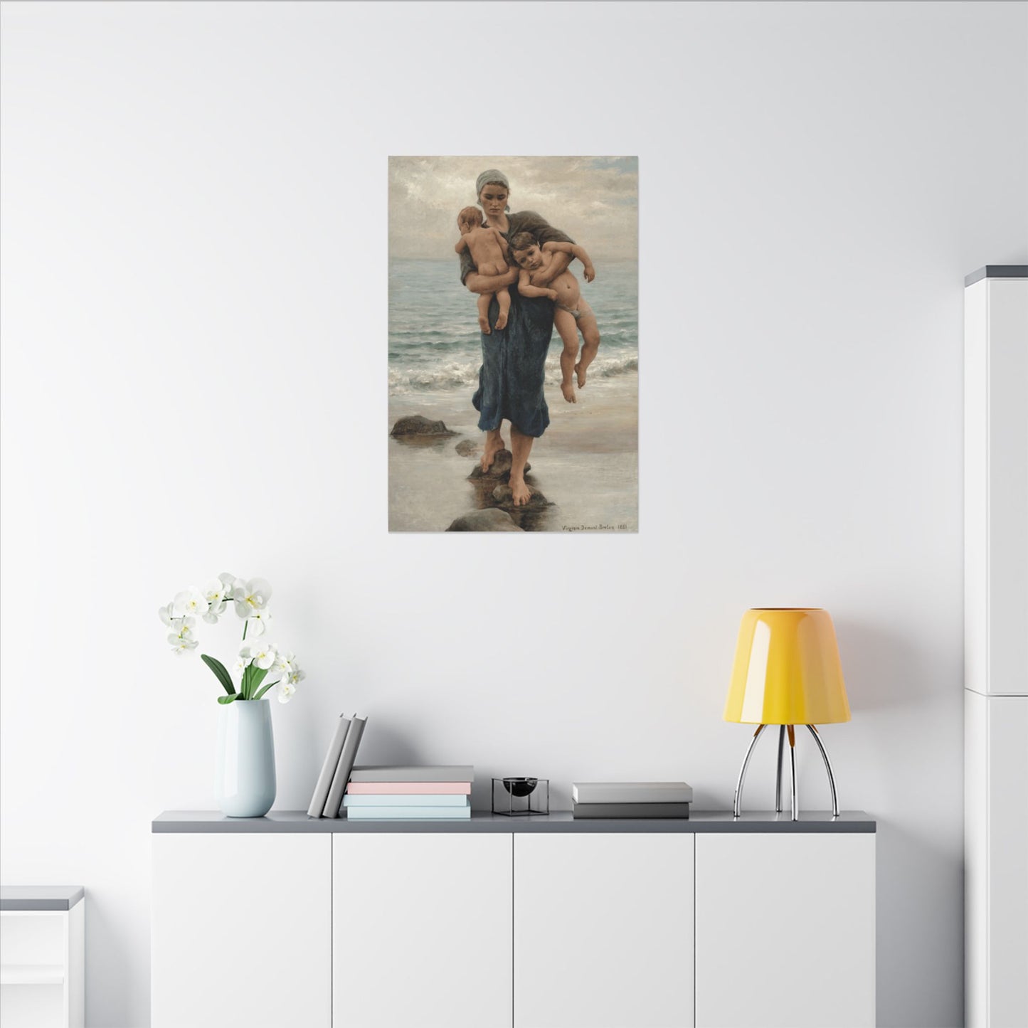Virginie Demont Breton Canvas Panel Print, Fishermans Wife Bathing her Children, Eco Friendly Wall Art, Perfect Mothers Day Gift
