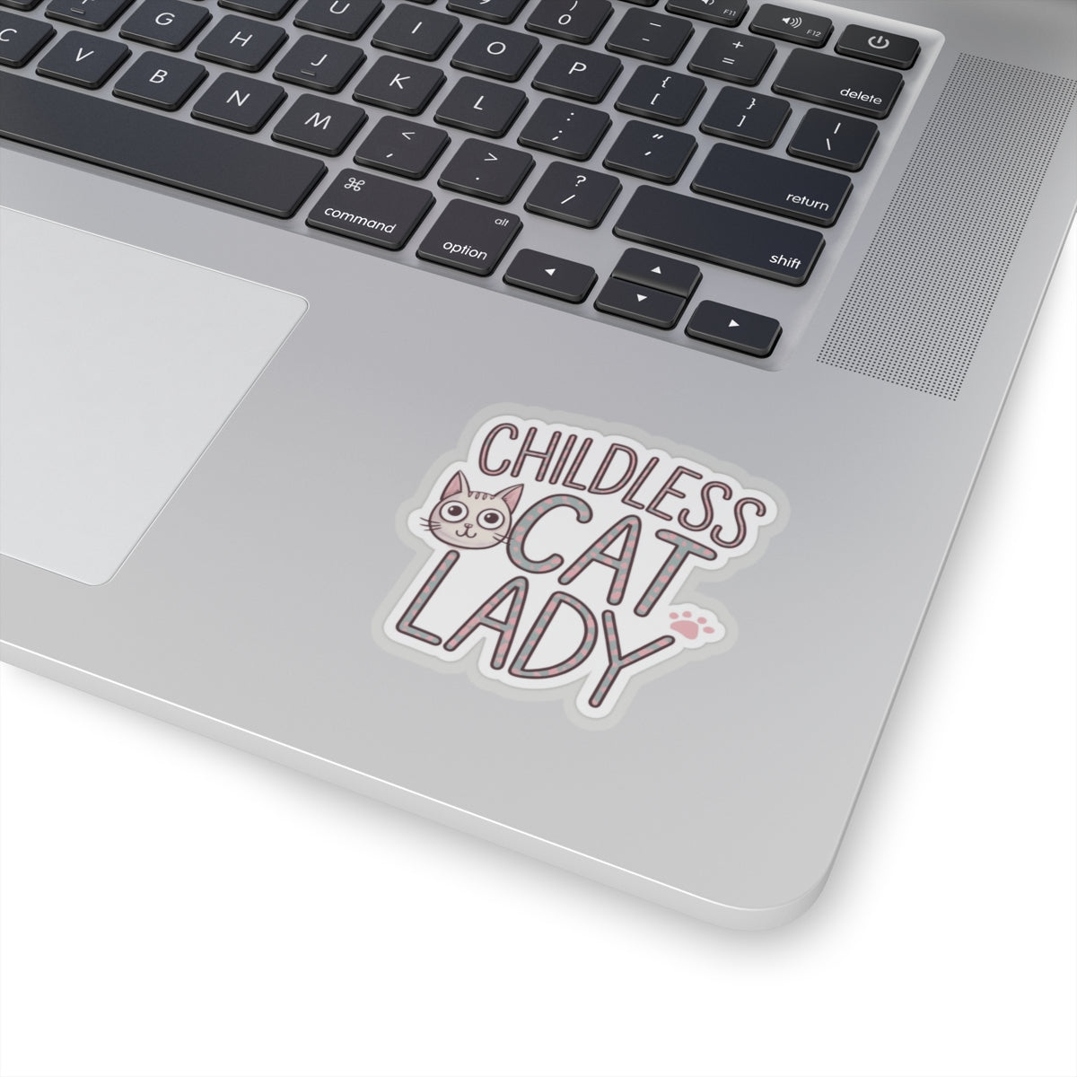 Sticker, Childless Cat Lady, Cute Kitten Face on Pink, Cheeky Chic Girl Power Decal, Laptop and Water Bottle Decor, Best Gift for Friends