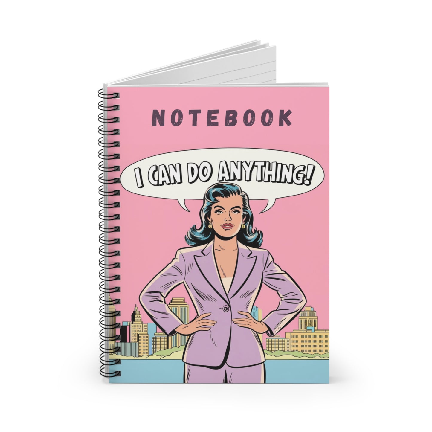Boss Lady Spiral Notebook, Retro Power Pose I Can Do Anything, Perfect Gift for Ambitious Women, Feminist Stationery