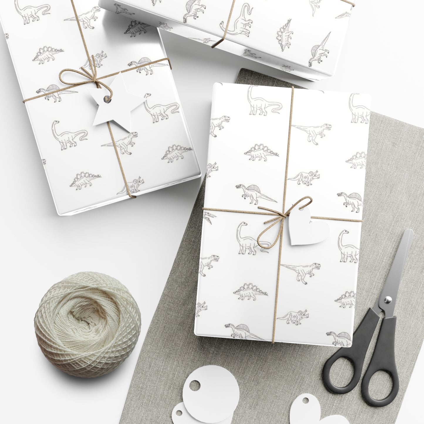 Dinosaur Themed Gift Wrap - Minimalist White Design - Versatile Wrapping Paper for Birthdays, Newborns and More