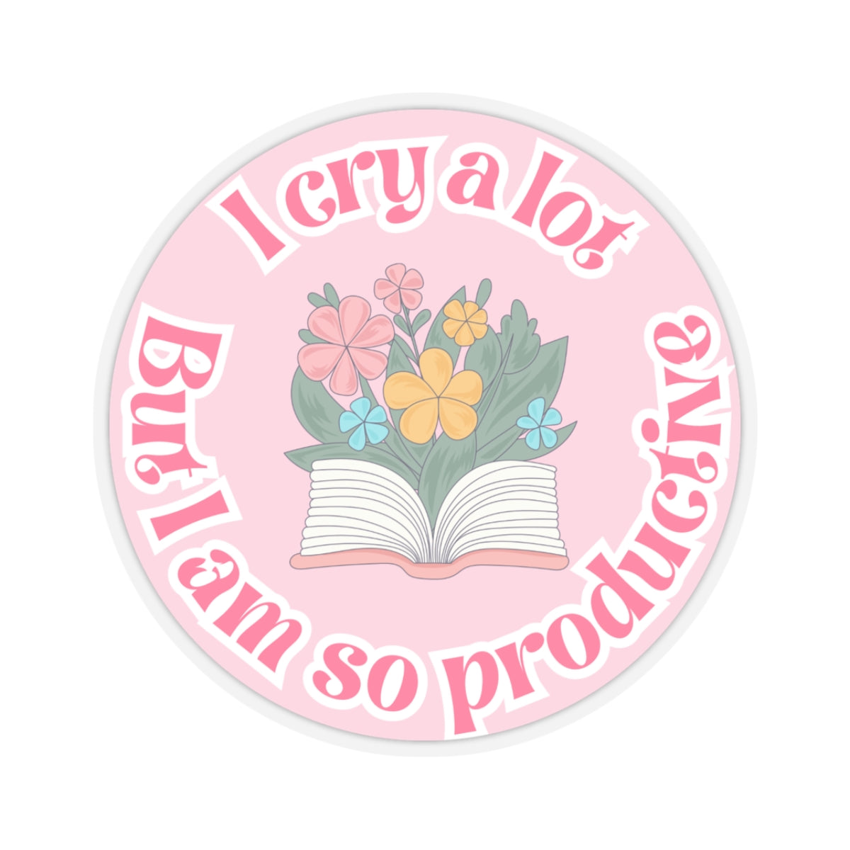 Productive Tears Book Stack Sticker, Soft Pink Vinyl Decal with Flowers, Perfect for School & University Supplies