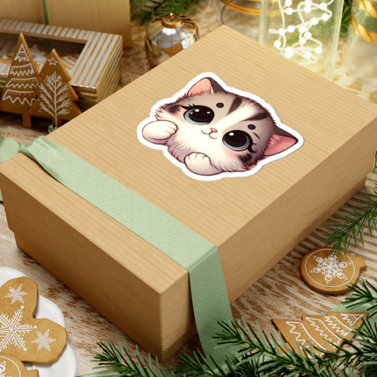 Cute Animated Kitten Vinyl Decal, High-Quality Laptop and Water Bottle and Kindle Sticker, Durable and Removable Cat Sticker