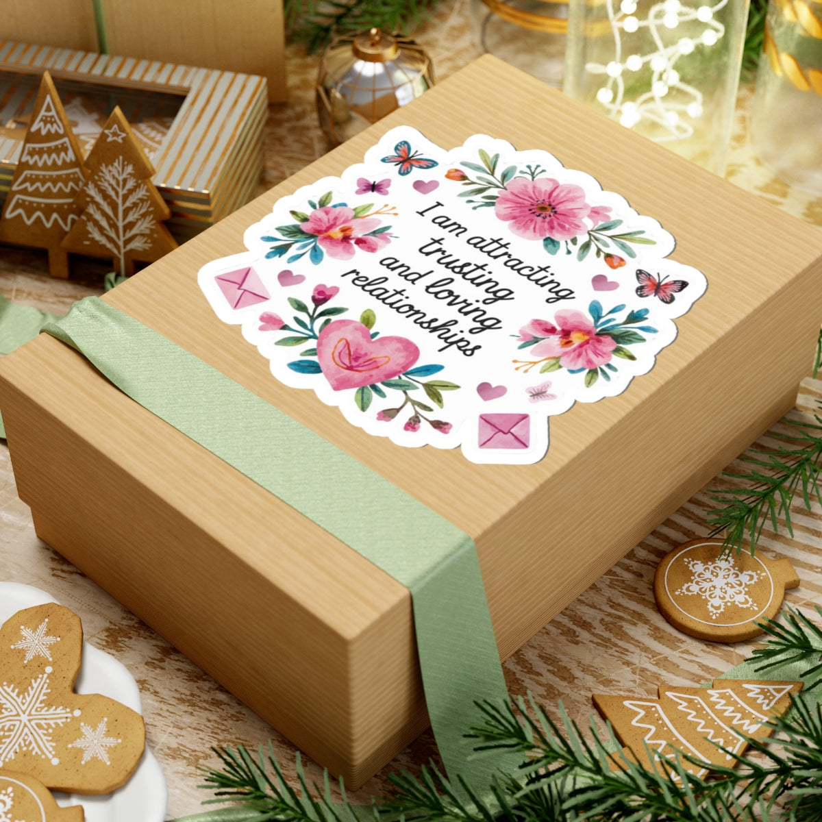 Love Affirmation Sticker, Attracting Trusting and Loving Relationships, Romantic Manifestation with Hearts and Flowers, Love Magnet Gift