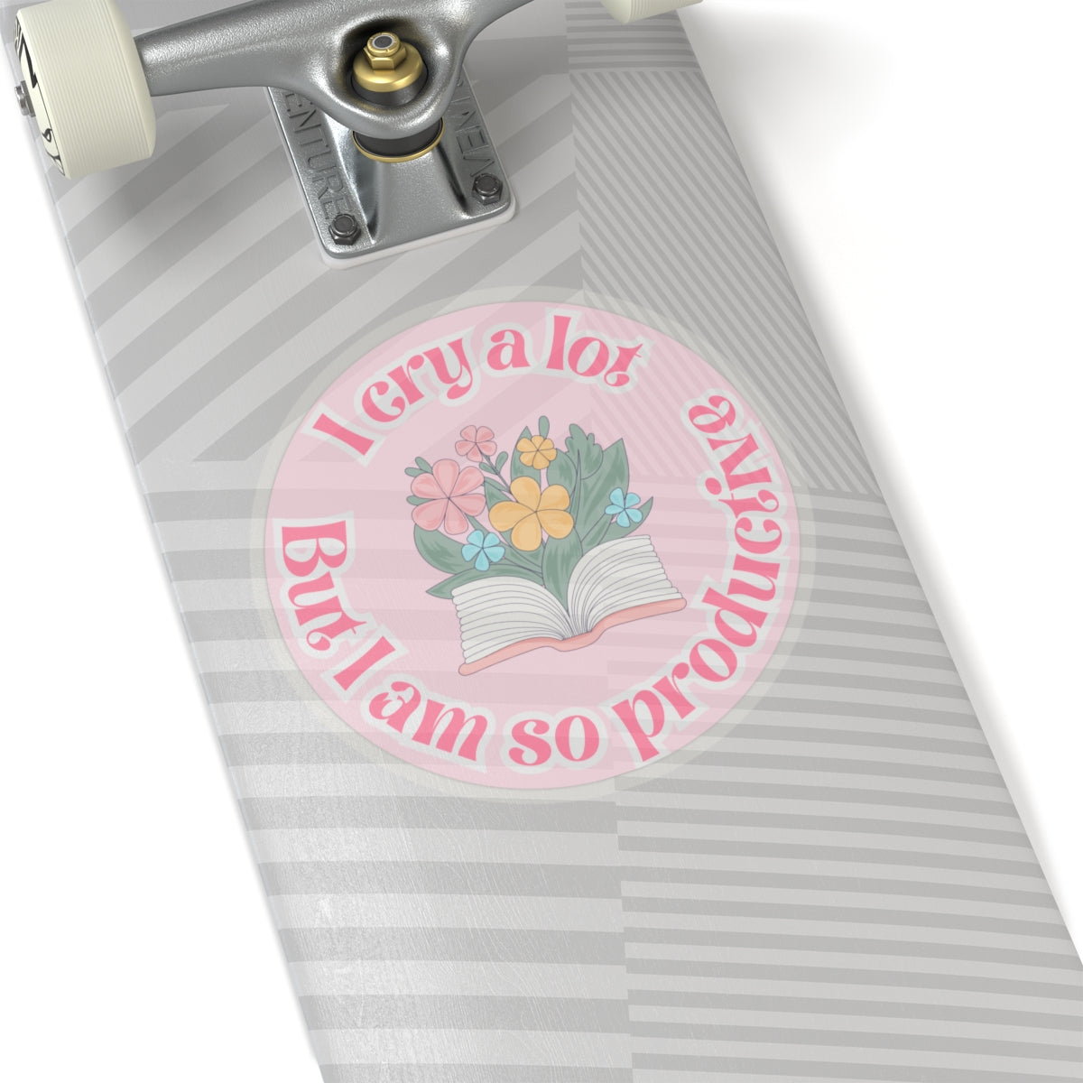 Productive Tears Book Stack Sticker, Soft Pink Vinyl Decal with Flowers, Perfect for School & University Supplies